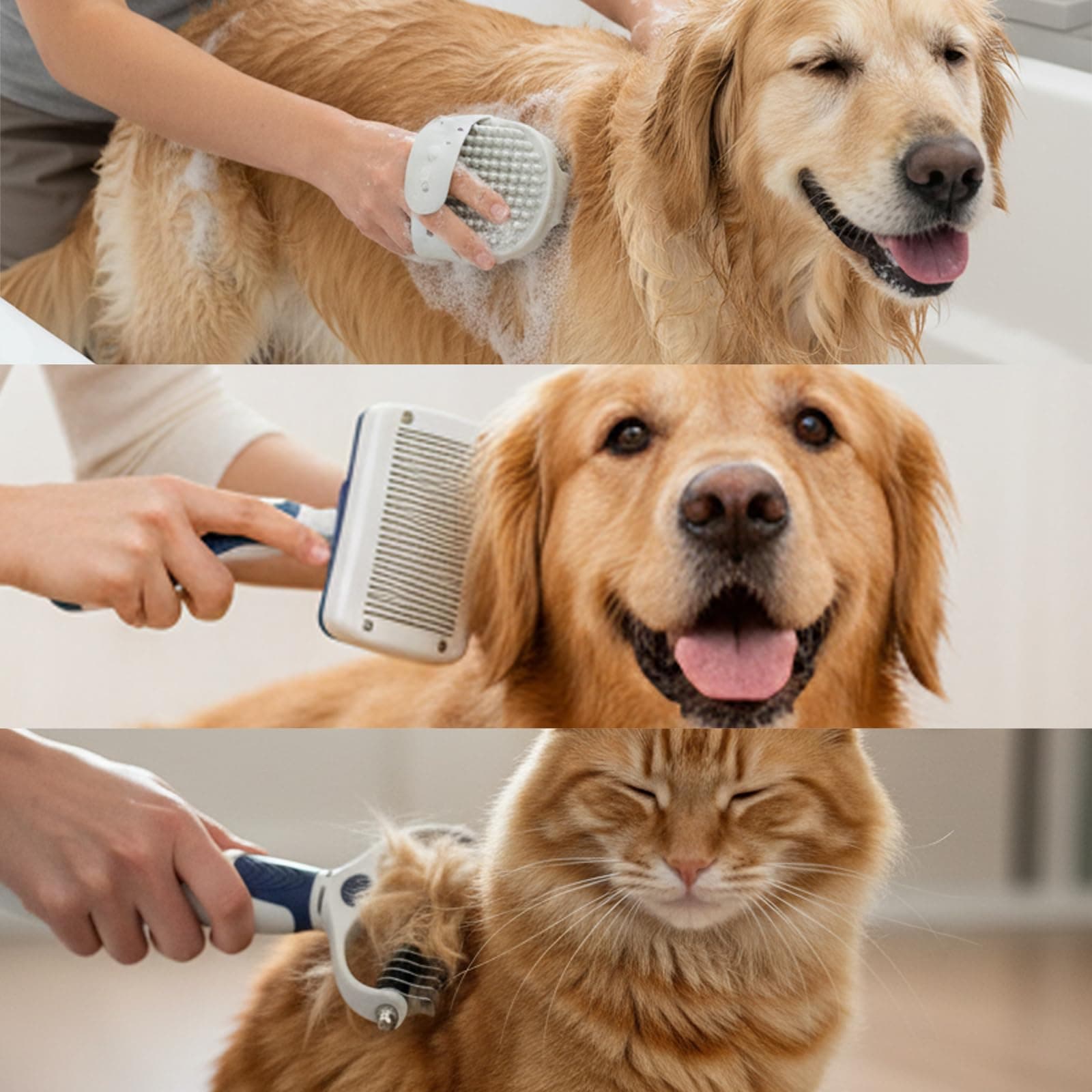 BPG Pet Grooming Tools for Dogs & Cats- 3 Piece Dog Grooming Kit, Slicker Brush, Bath Brush and Undercoat Rake- Non-Slip Easy to Use Deshedding Tools for All Coat Types - image 6