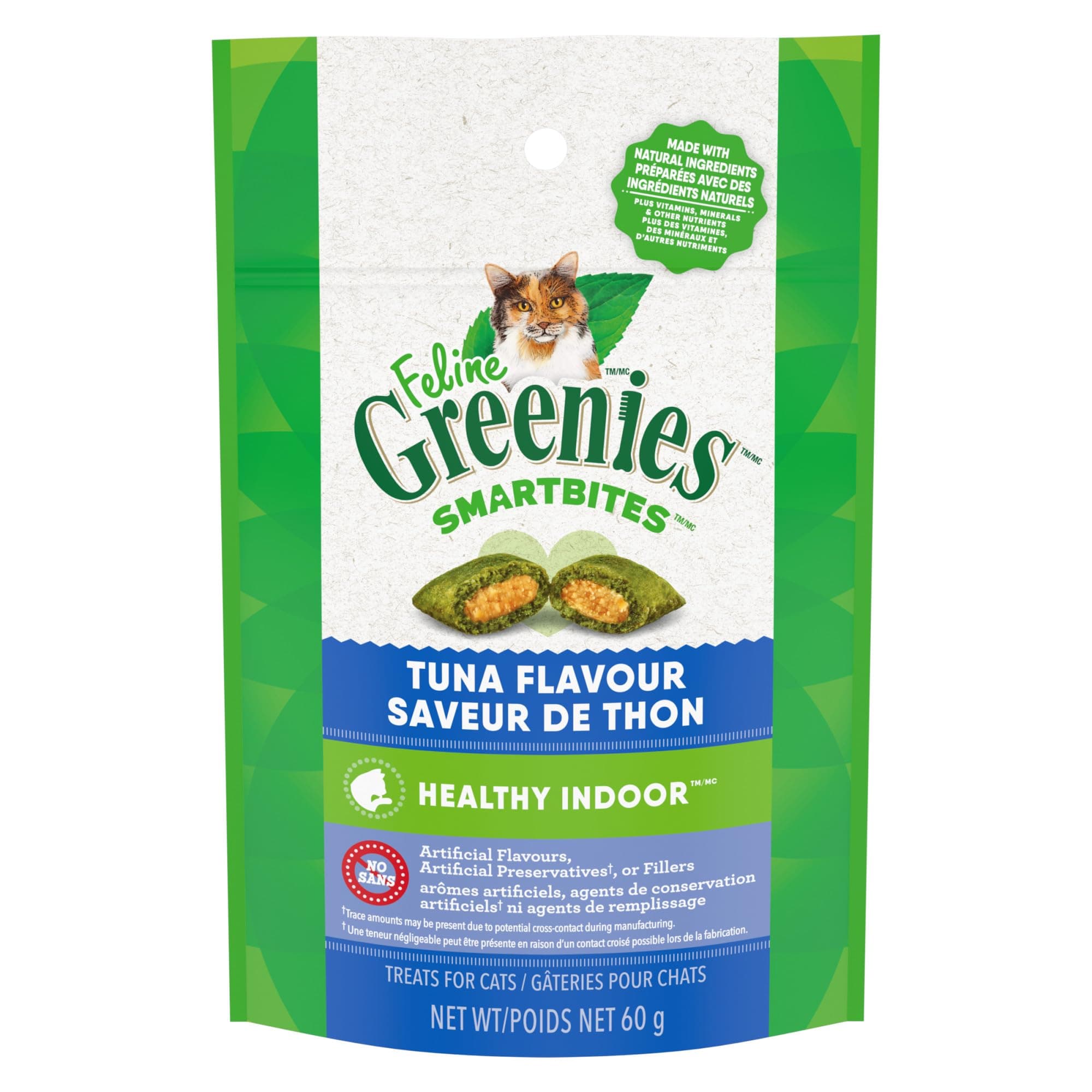 Greenies Feline Smartbites, Cat Treats Healthy Recipe, Indoor Cat Treats, Tuna Flavor, 2.1 oz. Pack