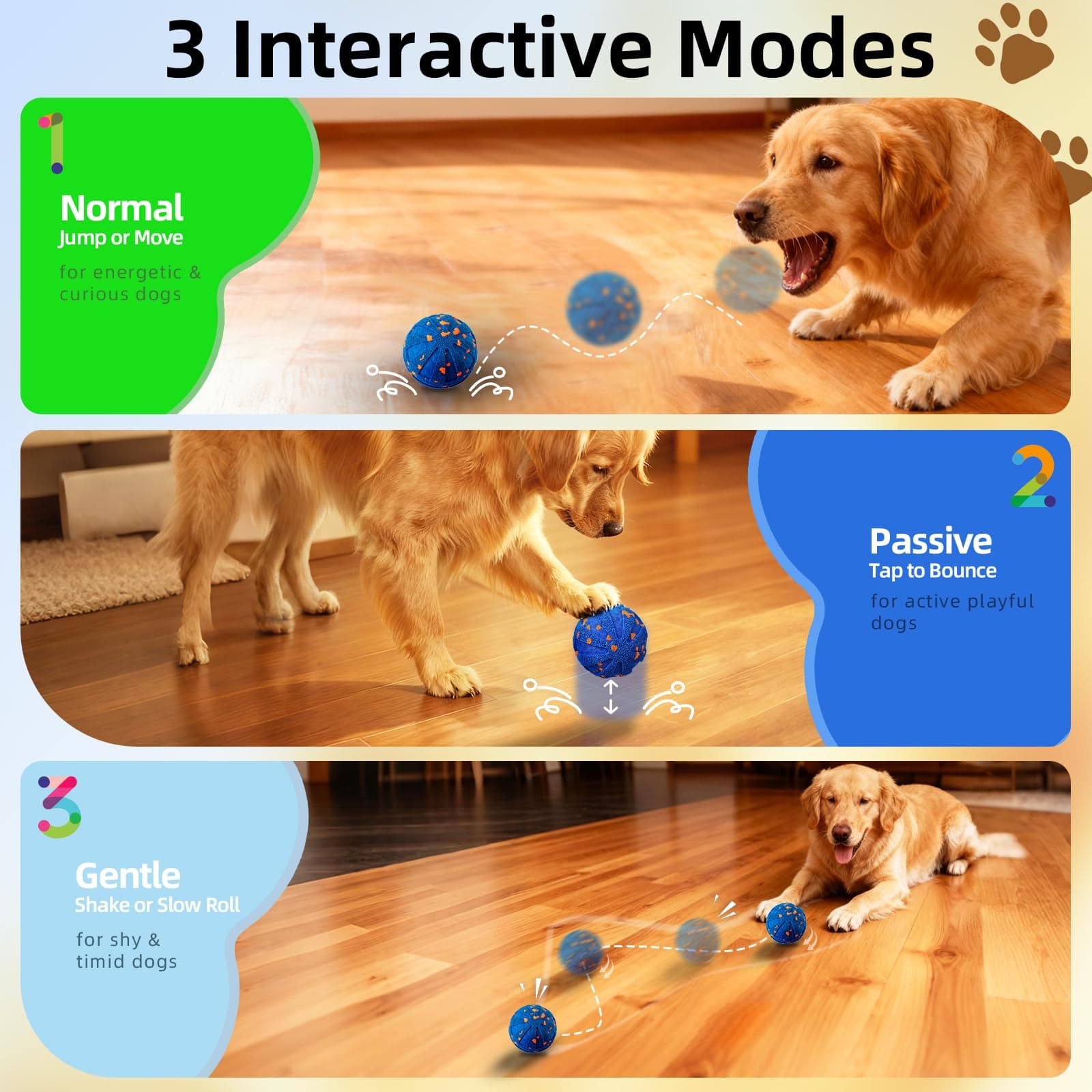 Interactive Dog Toys Ball, 3 Play Modes with Colorful Lights, Automatic Moving, Bouncing, E-TPU Material, Suitable for Large and Medium-Sized Dogs, Used for Boredom Relief and Daily Training - image 3