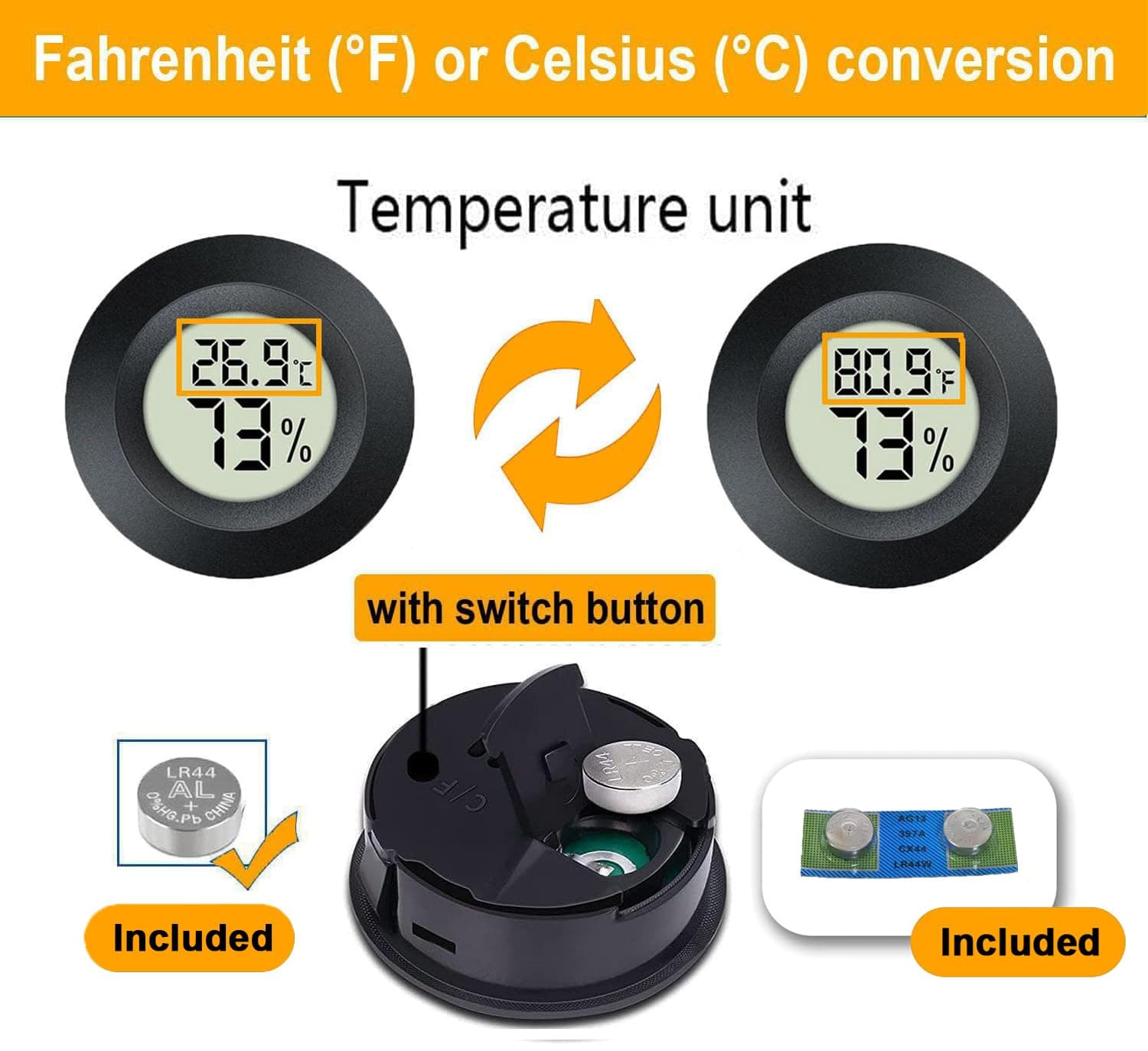 2 Pack Hygrometer Thermometer Digital Humidity Meter Indoor/Outdoor Humidity Monitor Reptile Thermo-Hygrometer for Greenhouse Humidors Terrarium Jars, Fahrenheit (℉) /Celsius(℃) (2) - image 4