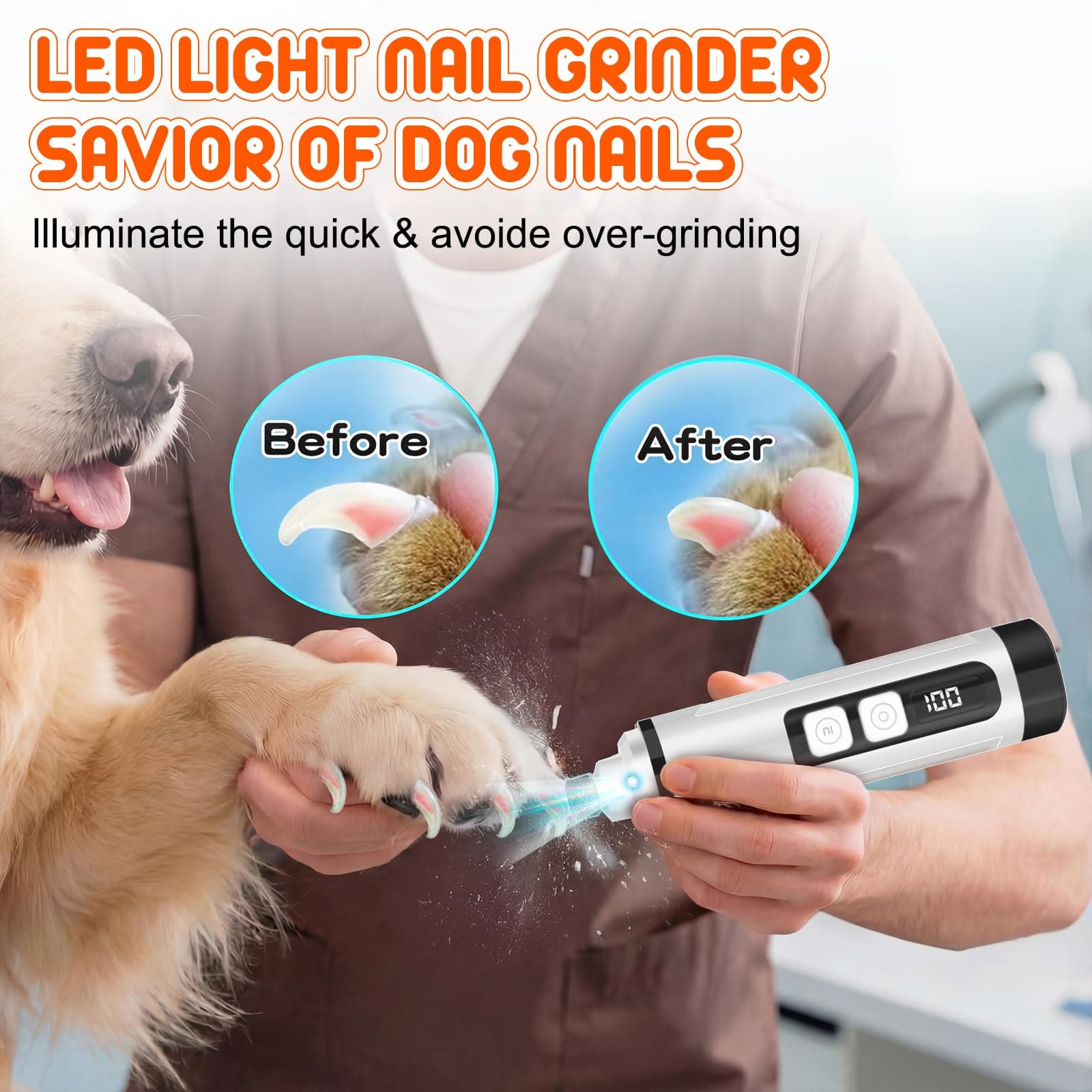 Dog Nail Grinder Electric Powerful 3 Speeds Dog Nail Clippers with Lights Quiet Cat Nail Clipper Painless Care Trimmers Tools for Small Medium Large Dogs and Cats (Black) - image 2