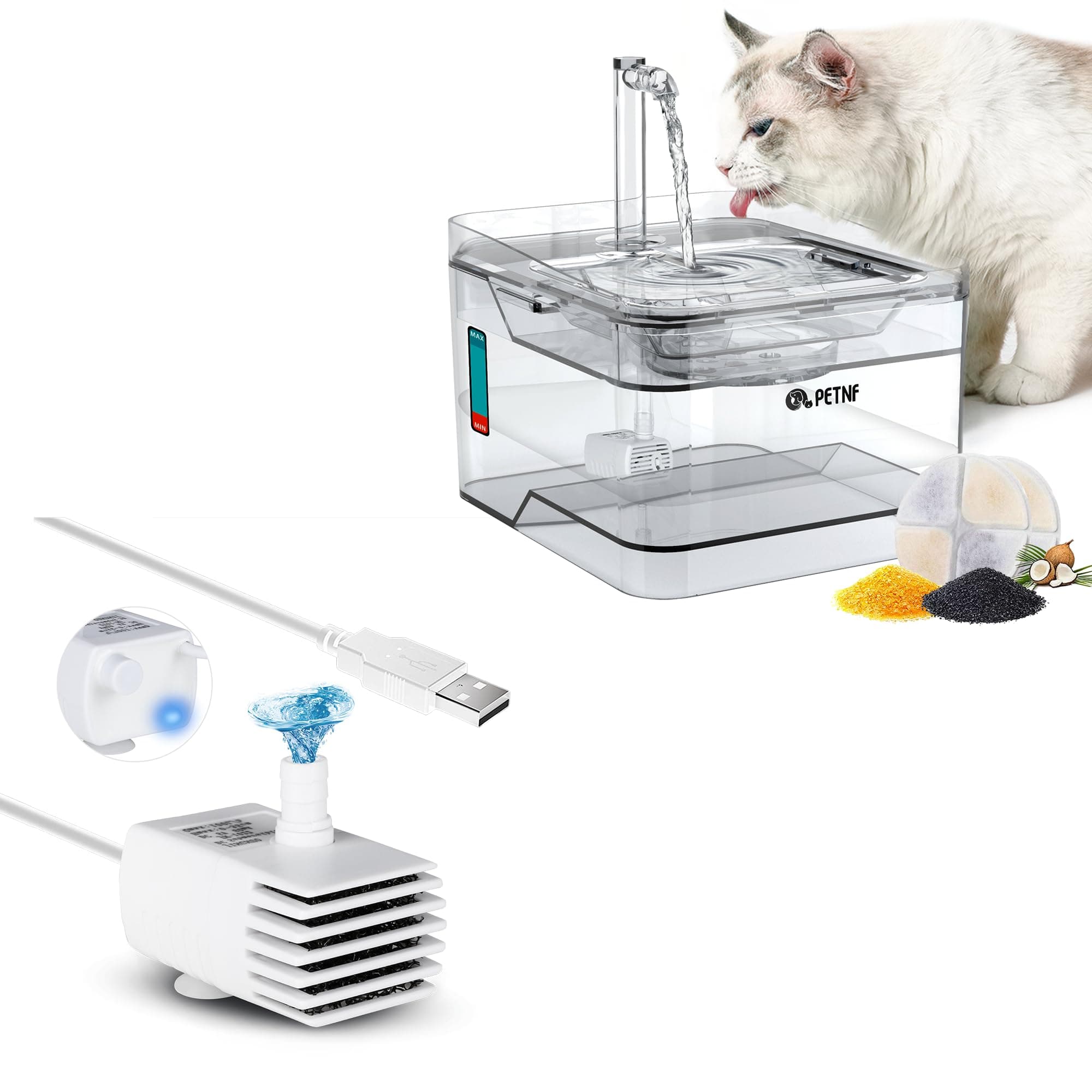 PETNF Cat Water Fountain, 101oz/3L Pet Water Fountain Cat Water Dispenser, Smart Pump with LED Light, Ultra Quiet Automatic Cat Drinking Fountains with 2 Filters & 1 Replacement Pump