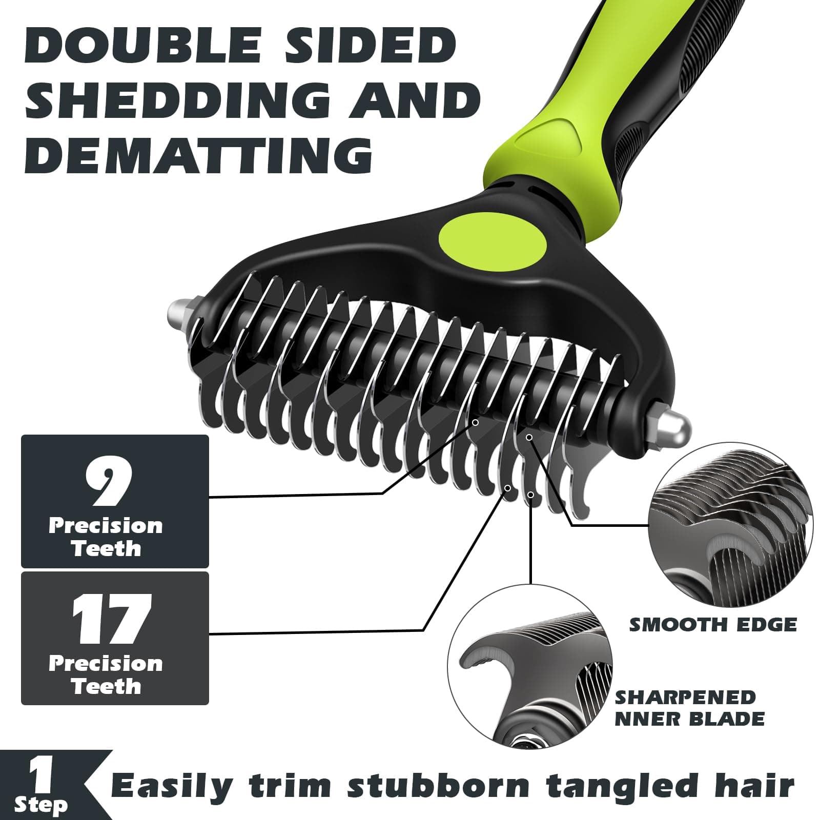 3PCS Self Cleaning Slicker Brush & Pet Grooming Rake & Bath Brush for Dogs,Cats and Horses | Double-Sided Dematting Comb & Skin Friendly Deshedding Grooming Tool | Premium Pet Supplies(Green Black) - image 2