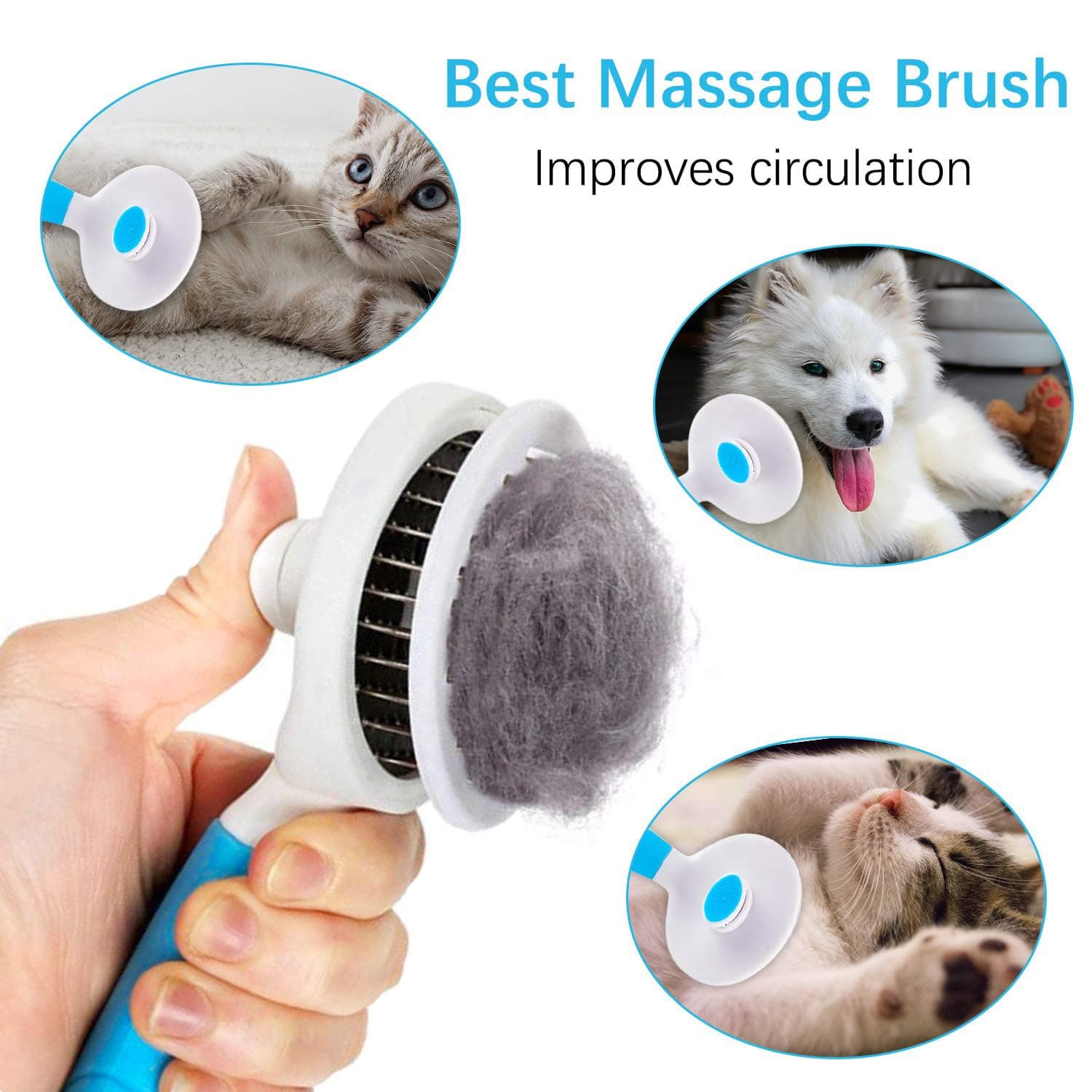 Self Cleaning Slicker Brush - Cat Brush Skin-Friendly Deshedding Grooming Massaging Tool for Long & Short Haired Pets, Cat Hair Brushes Easy Removes Undercoat for Dogs Cats Rabbits - UPGRADED, Blue - image 4