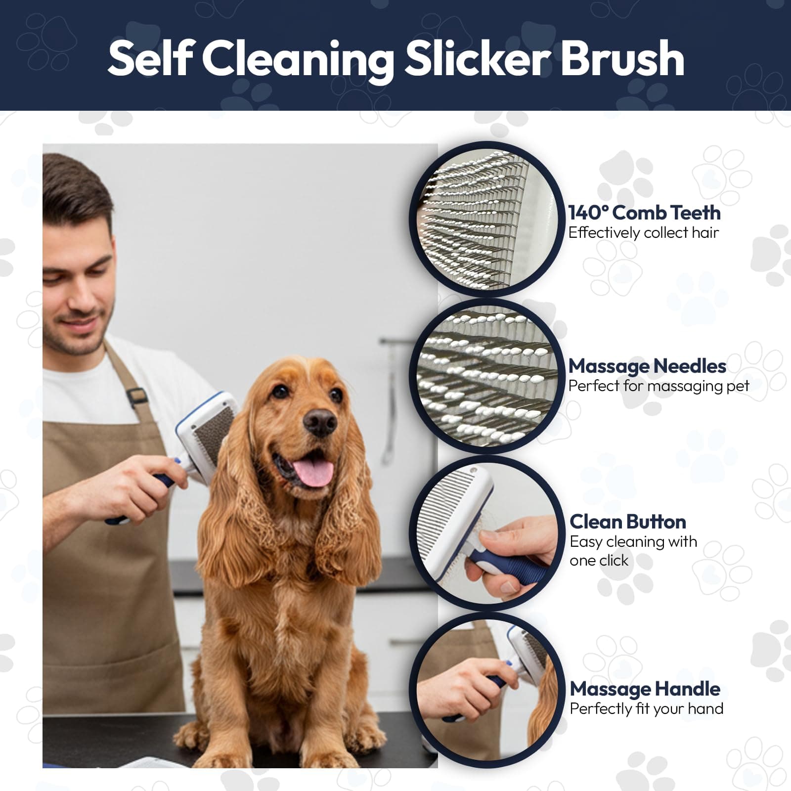 BPG Pet Grooming Tools for Dogs & Cats- 3 Piece Dog Grooming Kit, Slicker Brush, Bath Brush and Undercoat Rake- Non-Slip Easy to Use Deshedding Tools for All Coat Types - image 3