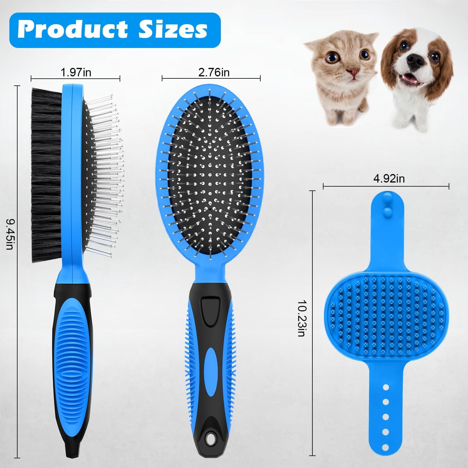 2PCS Pet Grooming Tools - Double-Sided Brush for Shedding and Bathing, Suitable for Short/Long Haired Dogs Cats and Horses, Deshedding Dog Brush, Mane & Tail Combs for Horses - Pet Supplies (Blue) - image 8