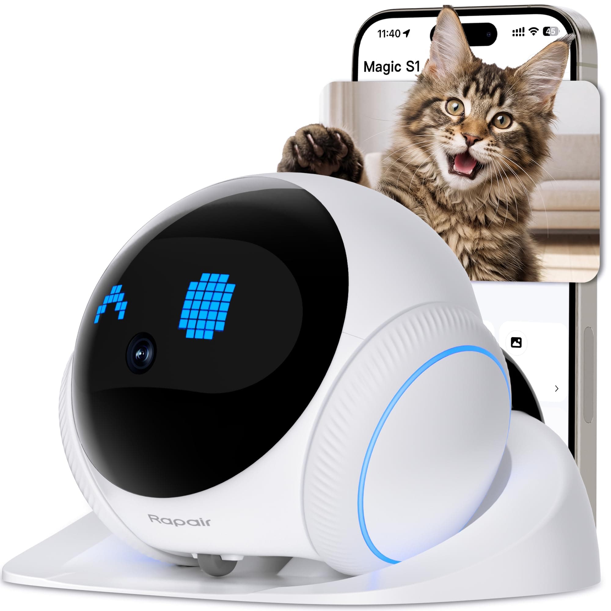 2026 Upgraded Pet Camera Movable 1080P, 2-Way Audio Cat/Dog Camera Robot, Night Vision, Battery-Operated, Auto-Recharge Smart Cam with App Control, Motion Detection, Support Cloud & SD Card Storage