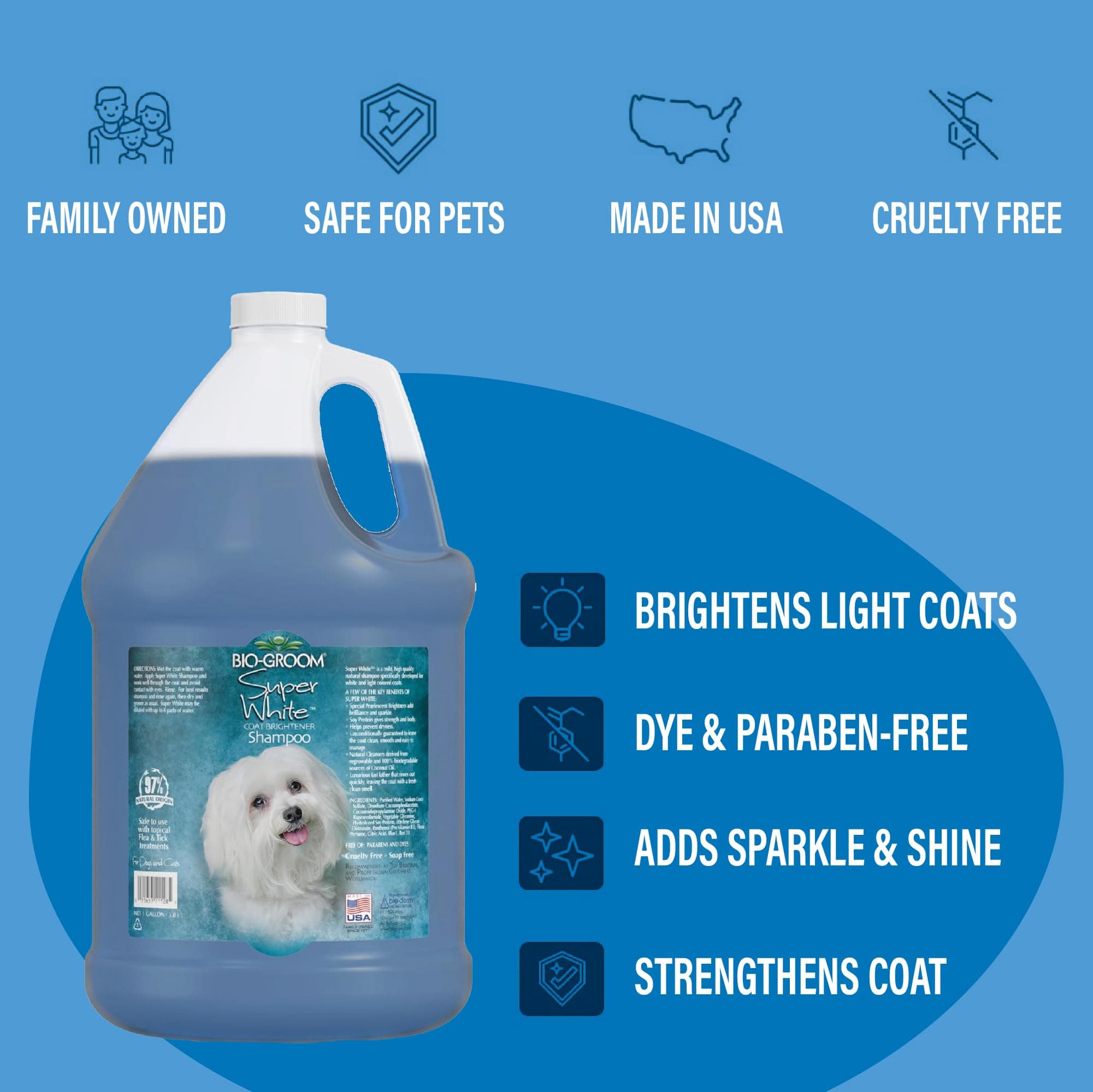 Bio-Groom Super Whitening Dog Shampoo - Whitening Pet Shampoo, Dog Bathing Supplies, Puppy Wash, Grooming Supplies, Cruelty-Free - 1 Gallon - image 2