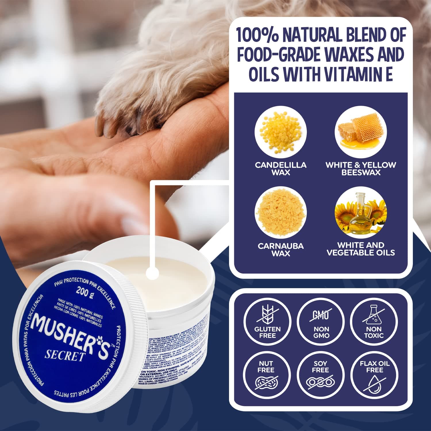 Musher’s Secret Dog Paw Wax 200g – Natural Paw Balm for Dogs with Vitamin E – Helps Protect Paws from Hot Pavement, Ice & Salt – Moisturizes Cracked Pads – Lick-Safe, Non-Toxic Dog Paw Protector - image 2