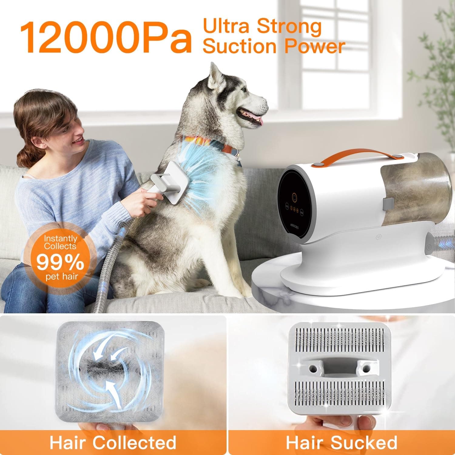 AIRROBO Dog Grooming Vacuum Kit,12000Pa Strong Pet Vacuum for Shedding,Grooming Hai,Quiet,PG100,2L Large Capacity - image 2