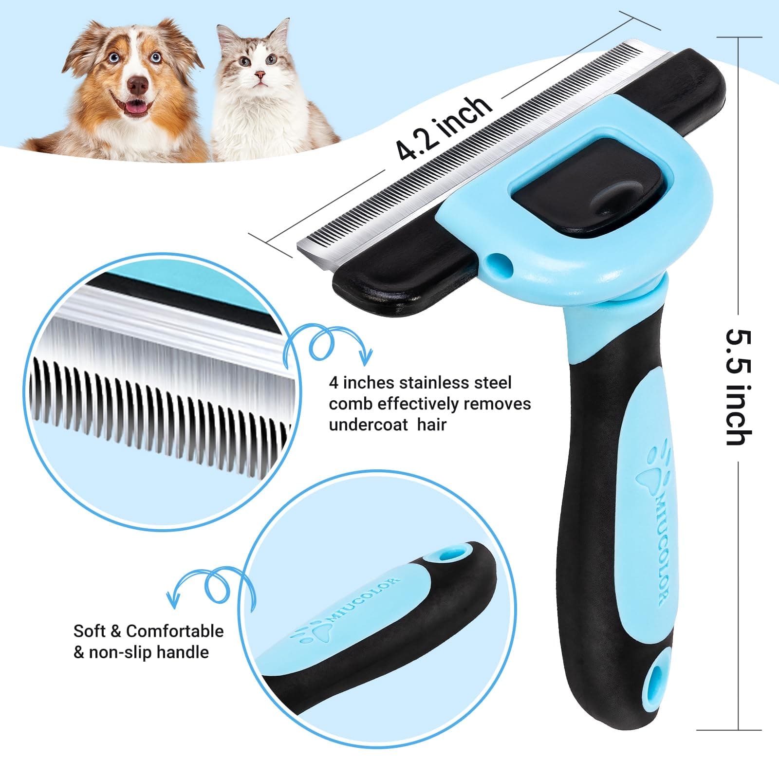 MIU COLOR Pet Grooming Brush, Deshedding Tool for Dogs & Cats, Effectively Reduces Shedding by up to 95% for Short Medium and Long Pet Hair - image 2