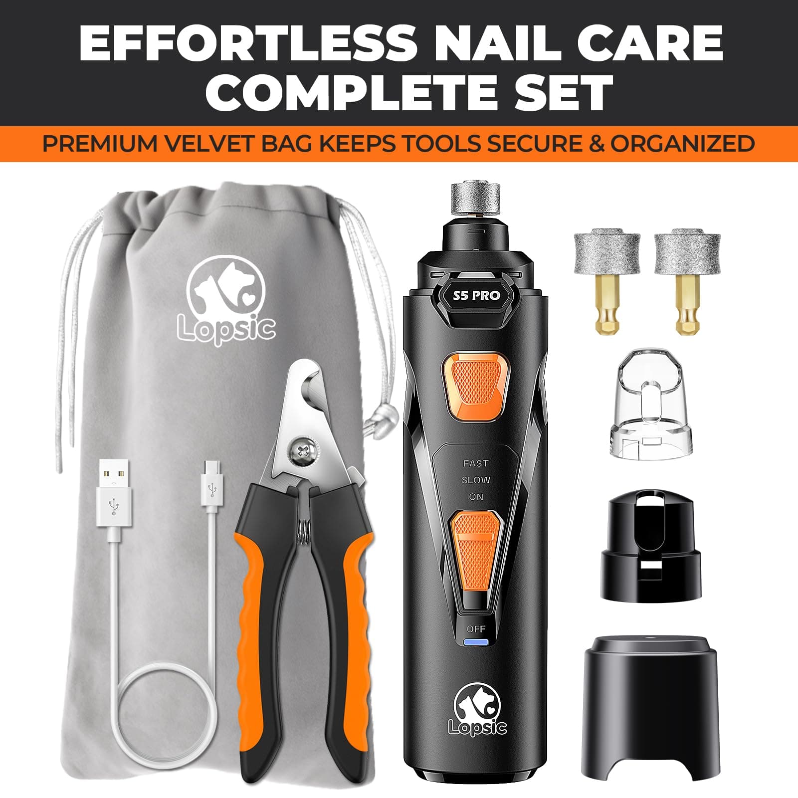 Whisper Quiet Dog Nail Grinder with LED Light, Safe & Stress-Free for Sensitive Dogs of All Breeds & Sizes, 3 Grinding Bits, 2-Speed, Pet Nail Trimmers, Rechargeable Painless Grooming Kit - image 8