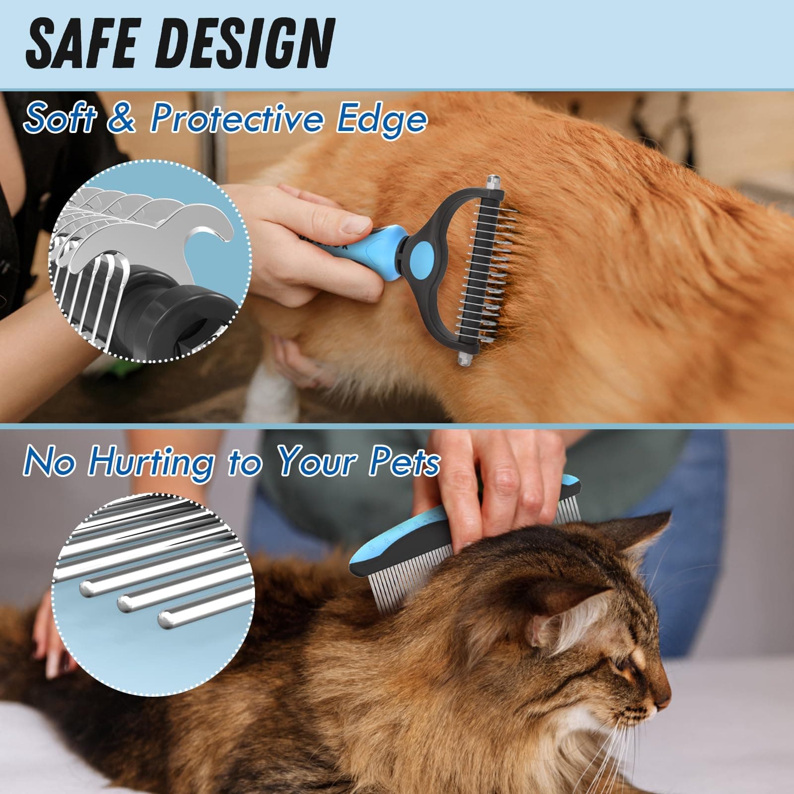 Pet Grooming Combo - Blue Deshedding Brush with Metal Comb for Detangling and Dematting Long, Matted Fur on Cats and Dogs - image 4
