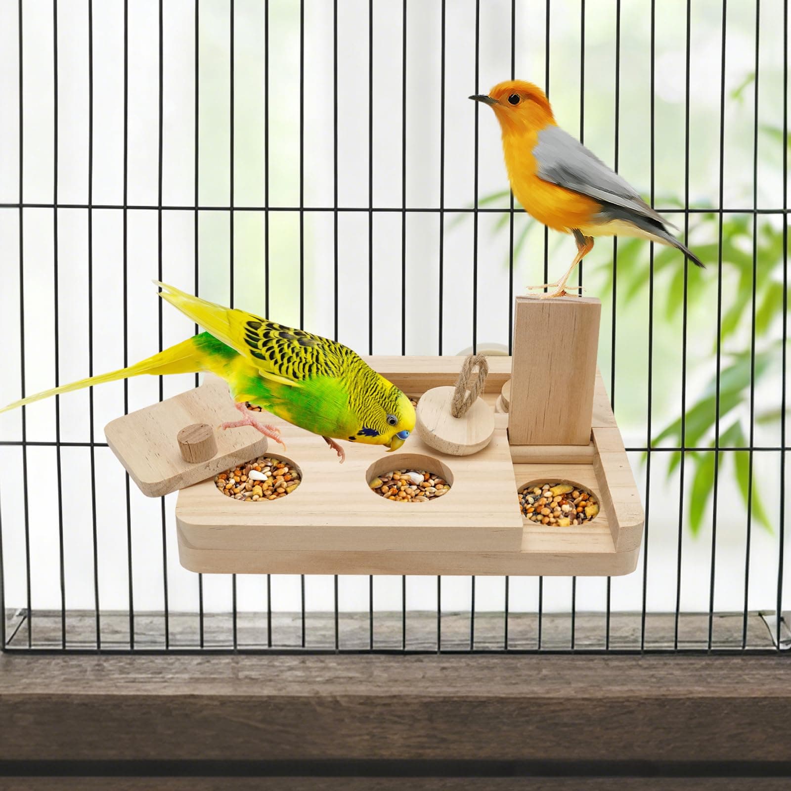 Wooden Bird Foraging Puzzle Toys for Small Parrots, Foraging Toys for Birds, Interactive Mental Enrichment and Seed Feeder Toy for Budgies, Parrotlets, Cage Foraging Training Toy (7.2" x 5.4" x 1.3") - image 7