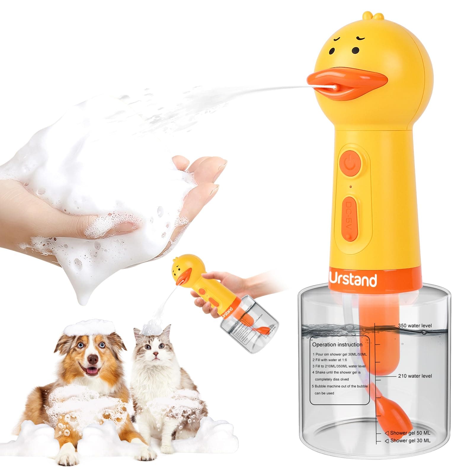 Dog Foaming Soap Dispenser, Automatic Electric Dog Shampoo Foamer Sprayer, Rechargeable Ducky Foaming Dog Shampoo Sprayer for Dog and Cat Bathing, Bathroom, Kitchen, Pet Cleaning