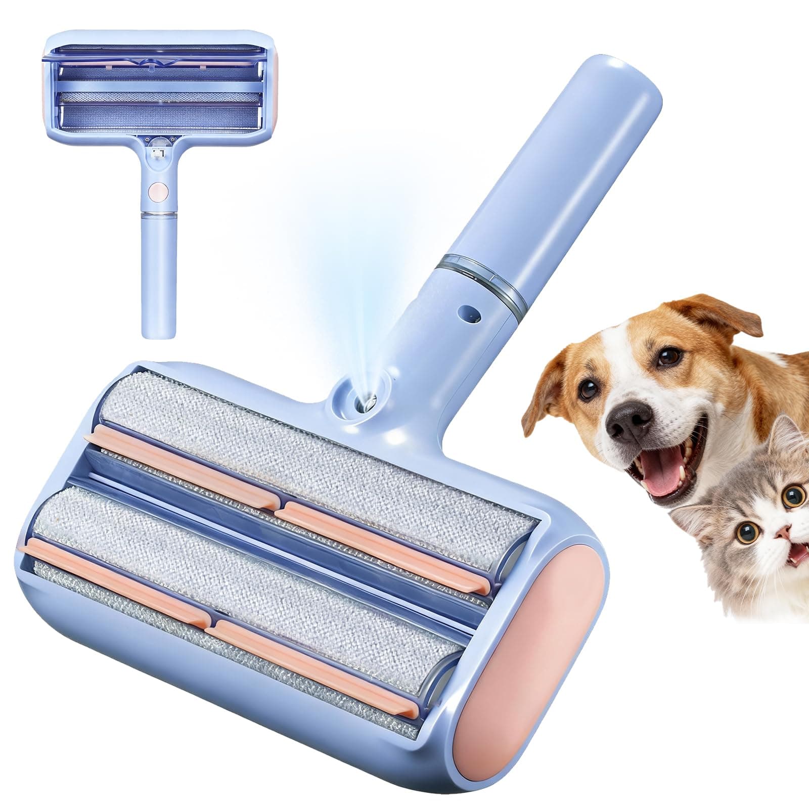 Pet Hair Remover, Pet Hair Removal Tool, Reusable Lint Roller with Double Roller,Cat and Dog Hair Remover for Furniture, Couch, Carpet, Car, Dual Trapping compartments with Spray Function