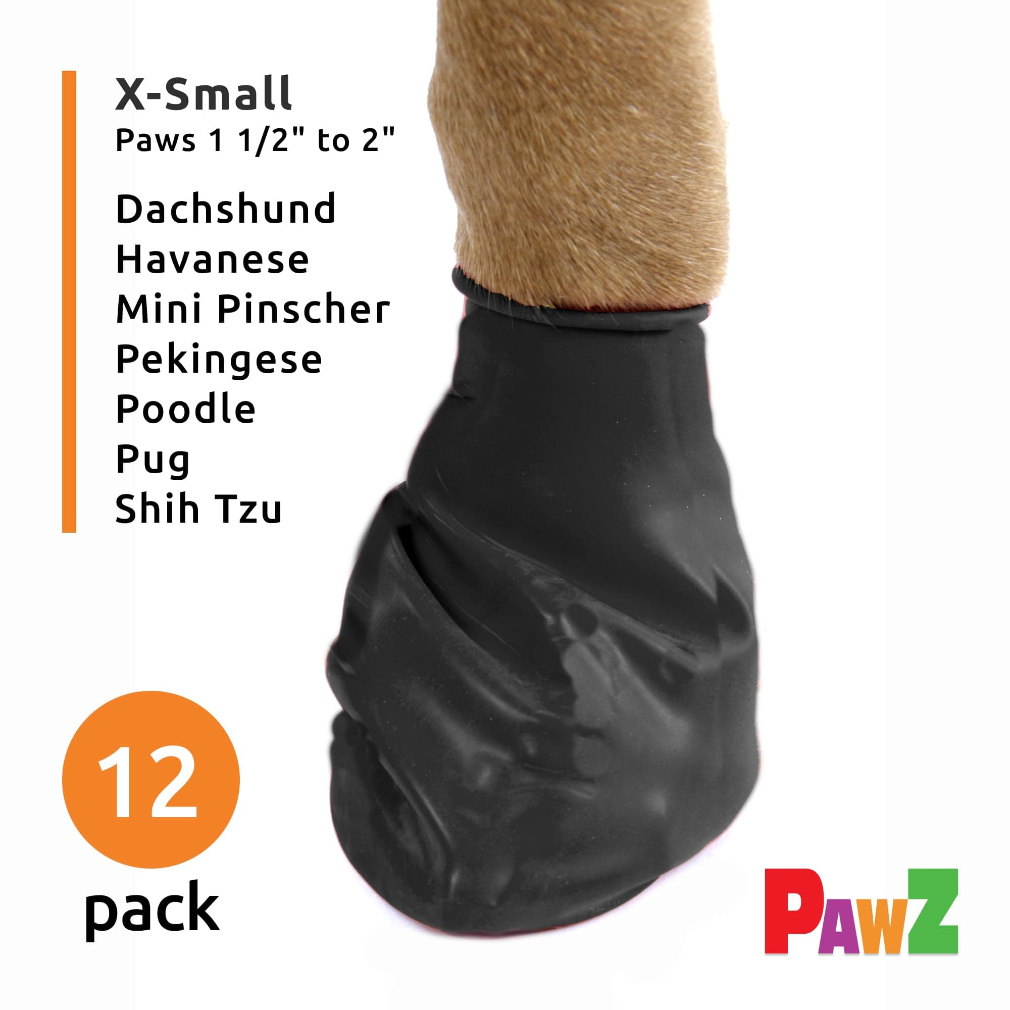 PawZ Rubber Dog Boots for Small Paws - All-Weather Waterproof Dog Shoes, Anti-Slip Traction for Rain, Snow, Mud & Hot Pavement - Pull-On Dog Booties, Black - X-Small (1.5"-2") - Pack of 12 - image 2