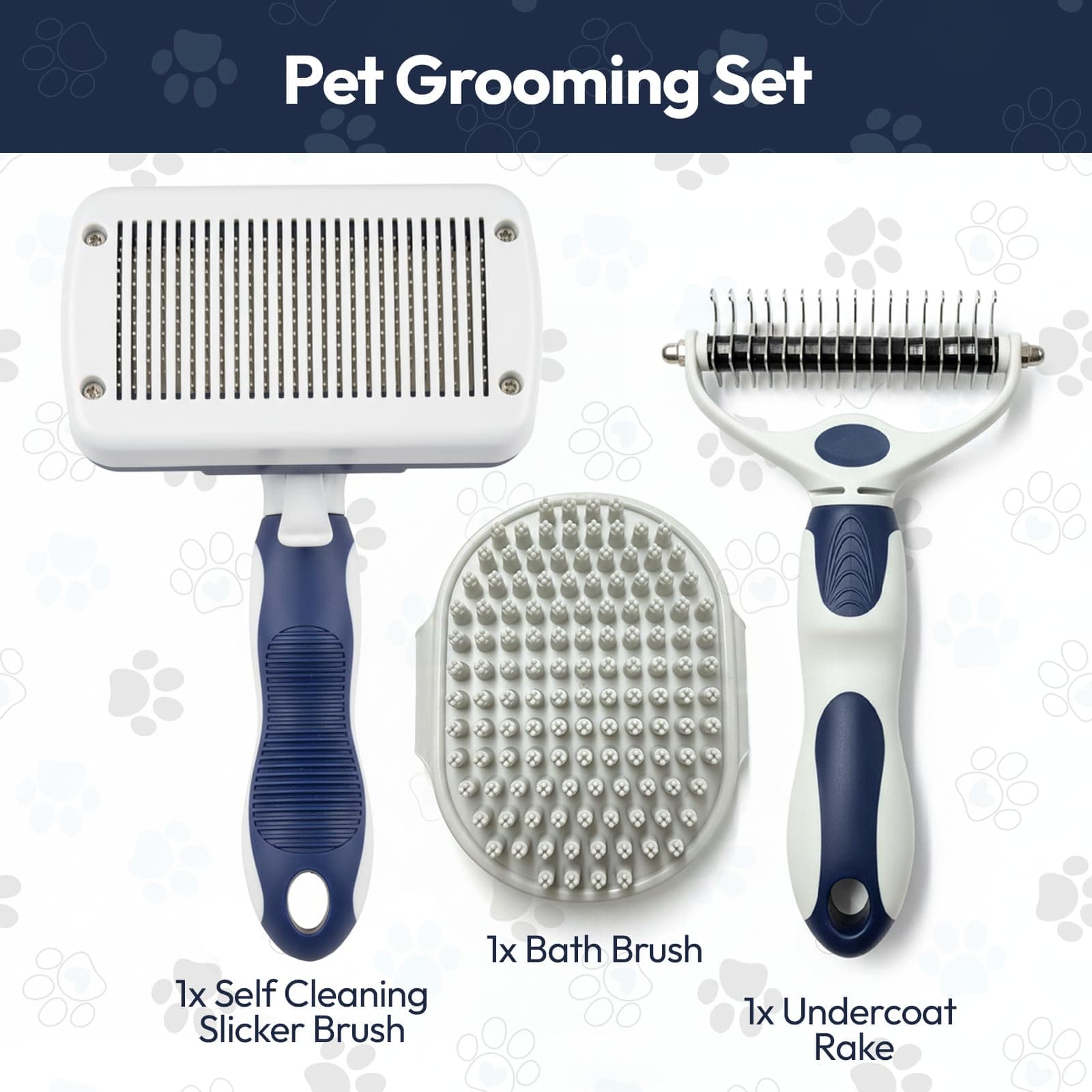 BPG Pet Grooming Tools for Dogs & Cats- 3 Piece Dog Grooming Kit, Slicker Brush, Bath Brush and Undercoat Rake- Non-Slip Easy to Use Deshedding Tools for All Coat Types - image 2