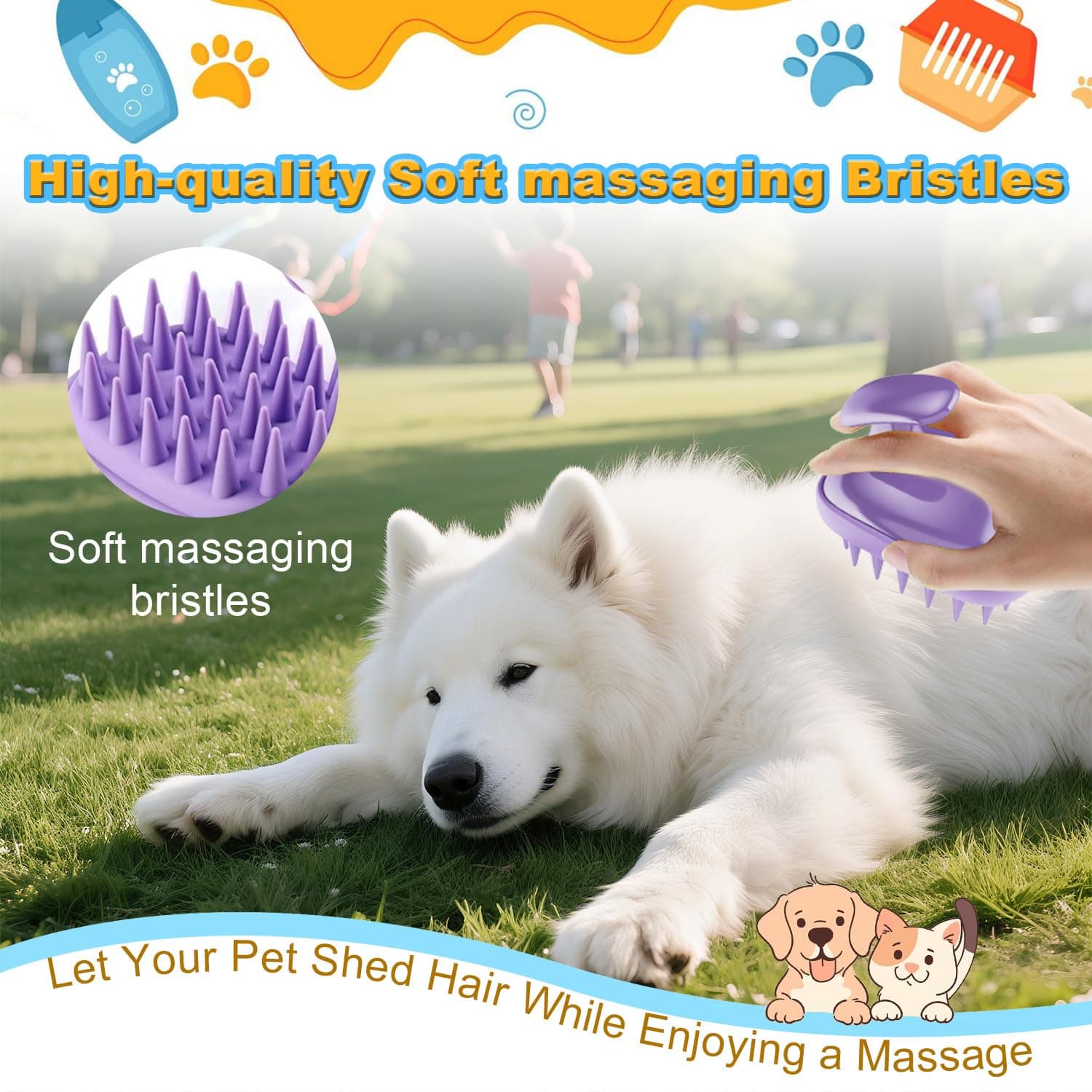 2-in-1 Dog Bath Brush for Grooming & Massage - Pet Silicone Brush for Long & Short Haired Dogs and Cats, Dog Scrubber for Bath, Rubber Curry Brush, Use Wet as Bath Brush or Dry for Grooming-Purple - image 5
