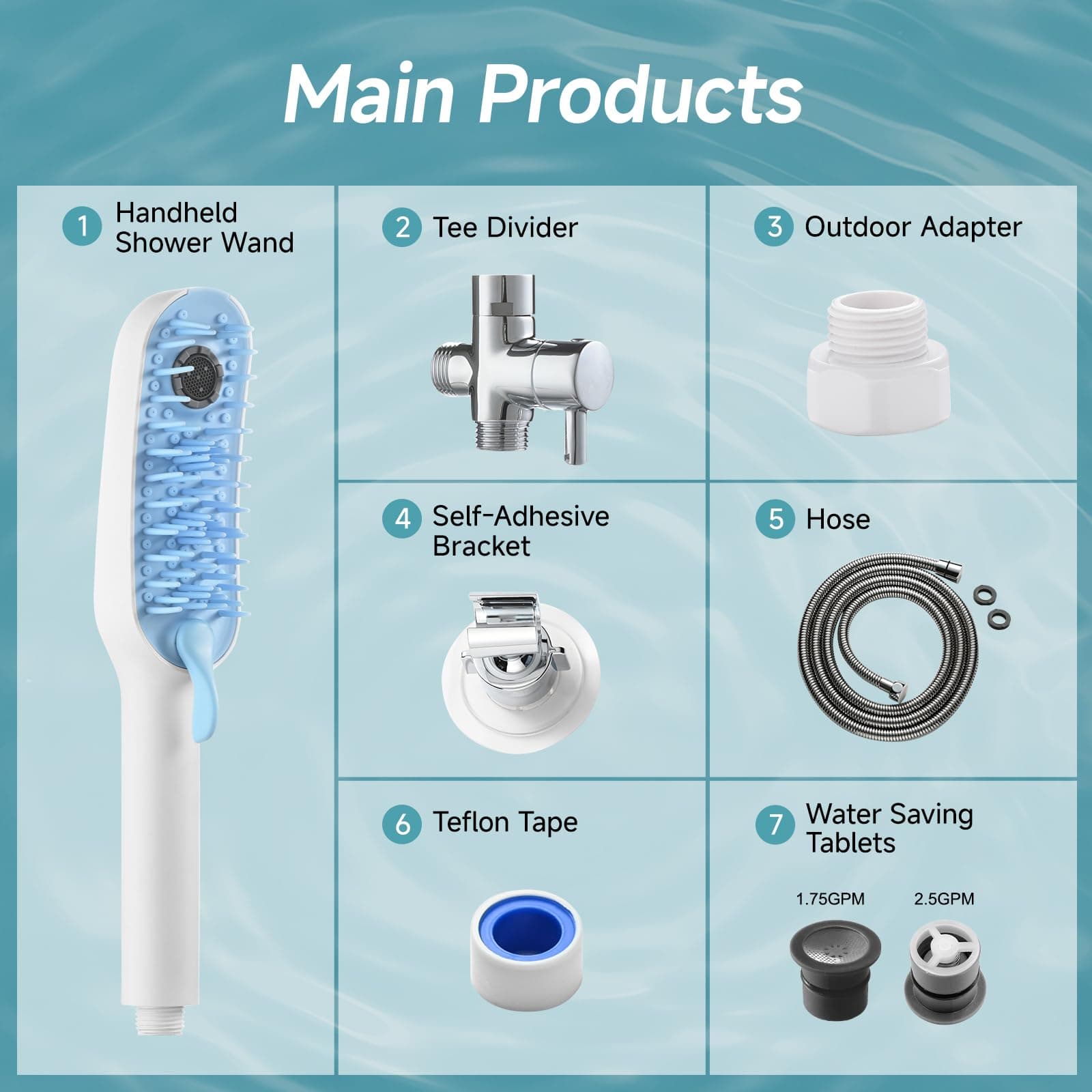 SR SUN RISE Dog Shower Attachment for Thick Haired Dogs, 4 Spray Mode Pet Bath Sprayer with Stainless Steel Diverter Valve & 6.5 Foot Hose, Indoor & Outdoor Dog Washing Grooming Supplies, Blue/White - image 6