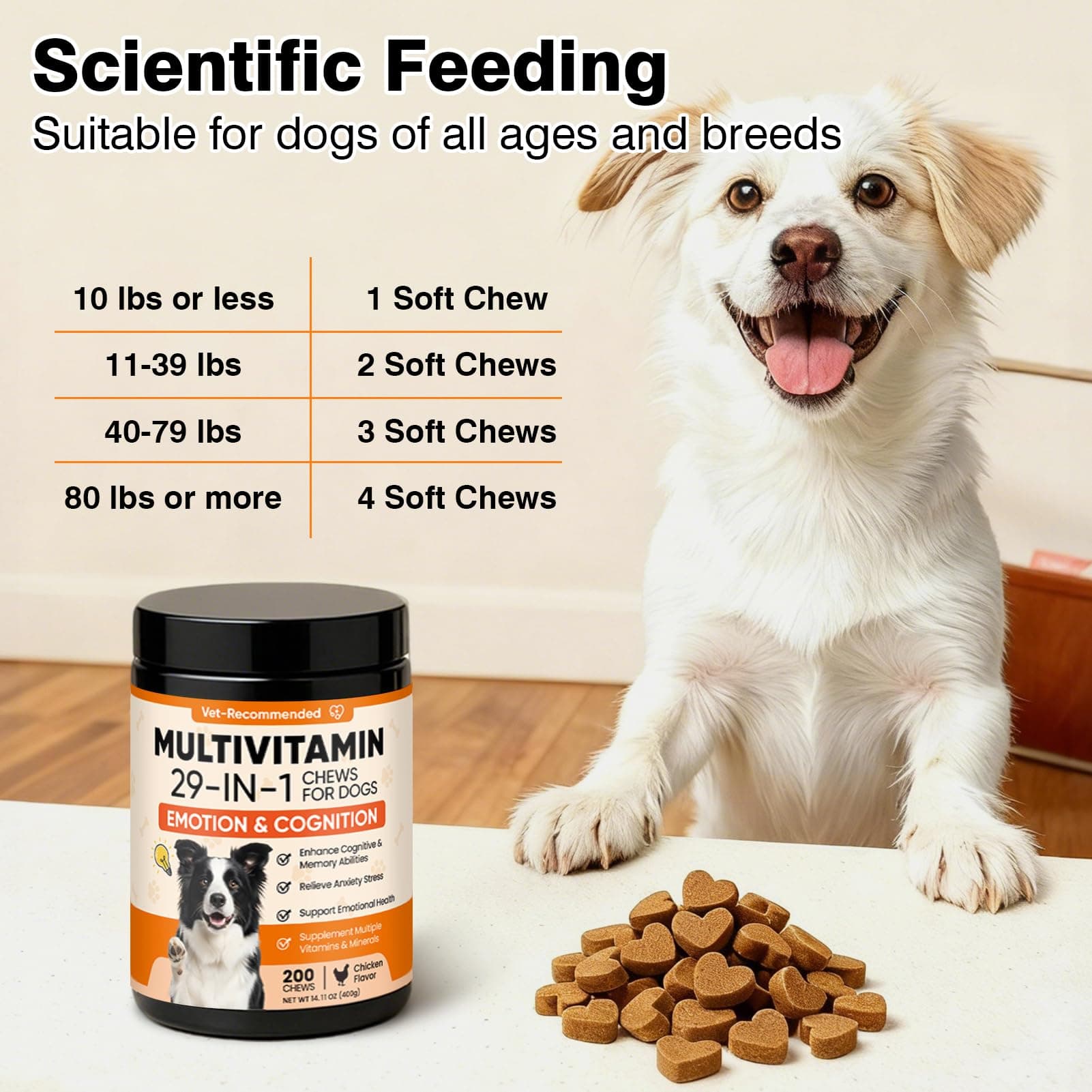 29-in-1 Advanced Cognition Dog Vitamins and Supplement with Melatonin Omega-3 L-Theanine 200 Ct Dog Multivitamins Chewable Supports Cognitive Function, Nervous System, Overall Health - Chicken Flavor - image 7
