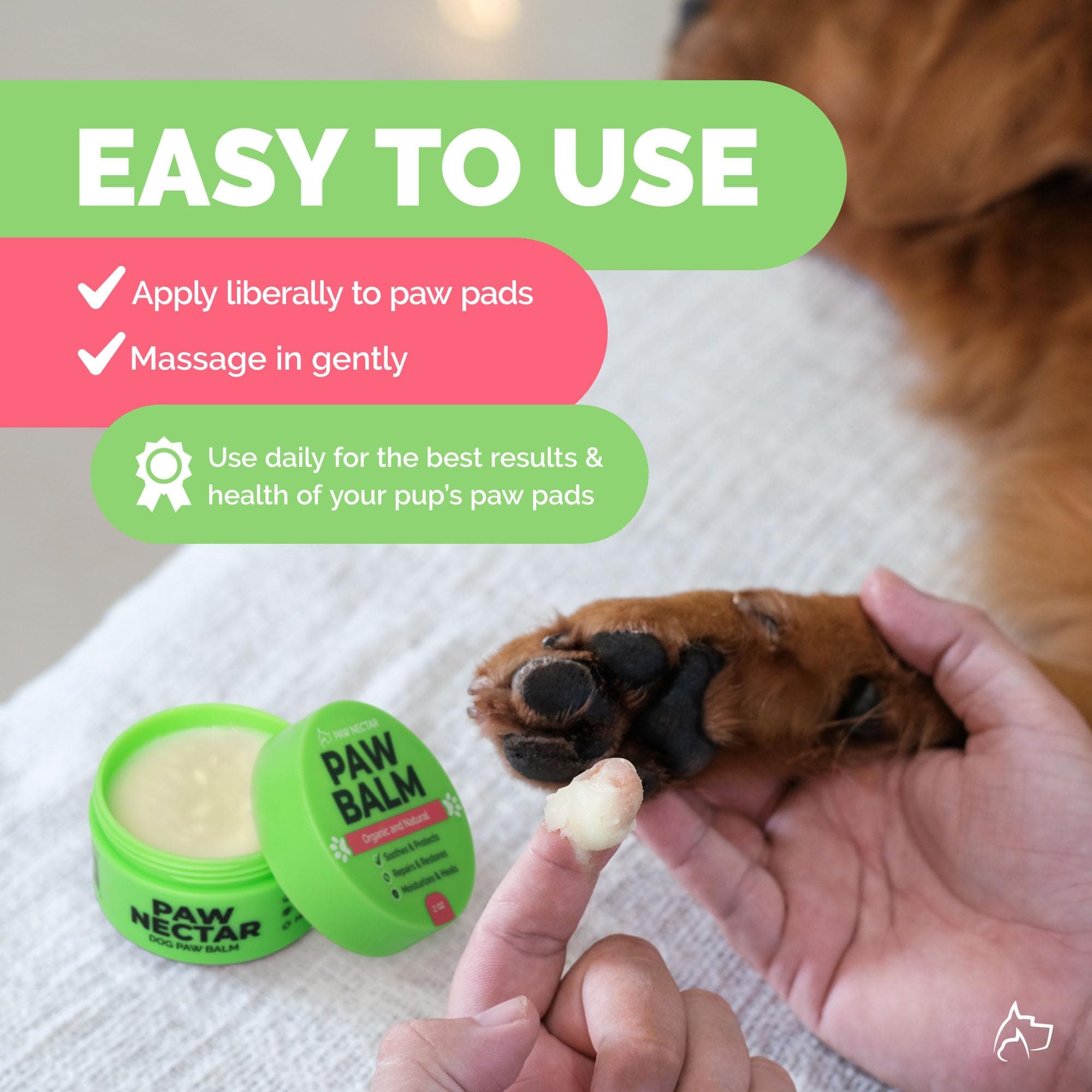 Natural Lick Safe Dog Paw Balm - 100% Organic Dog Paw Pad Balm Protector, Moisturizer & Soother for Dry Cracked Paws, Hot Pavement, Winter - Heals, Repairs & Restores - Coconut Oil, Shea Butter (2oz) - image 3