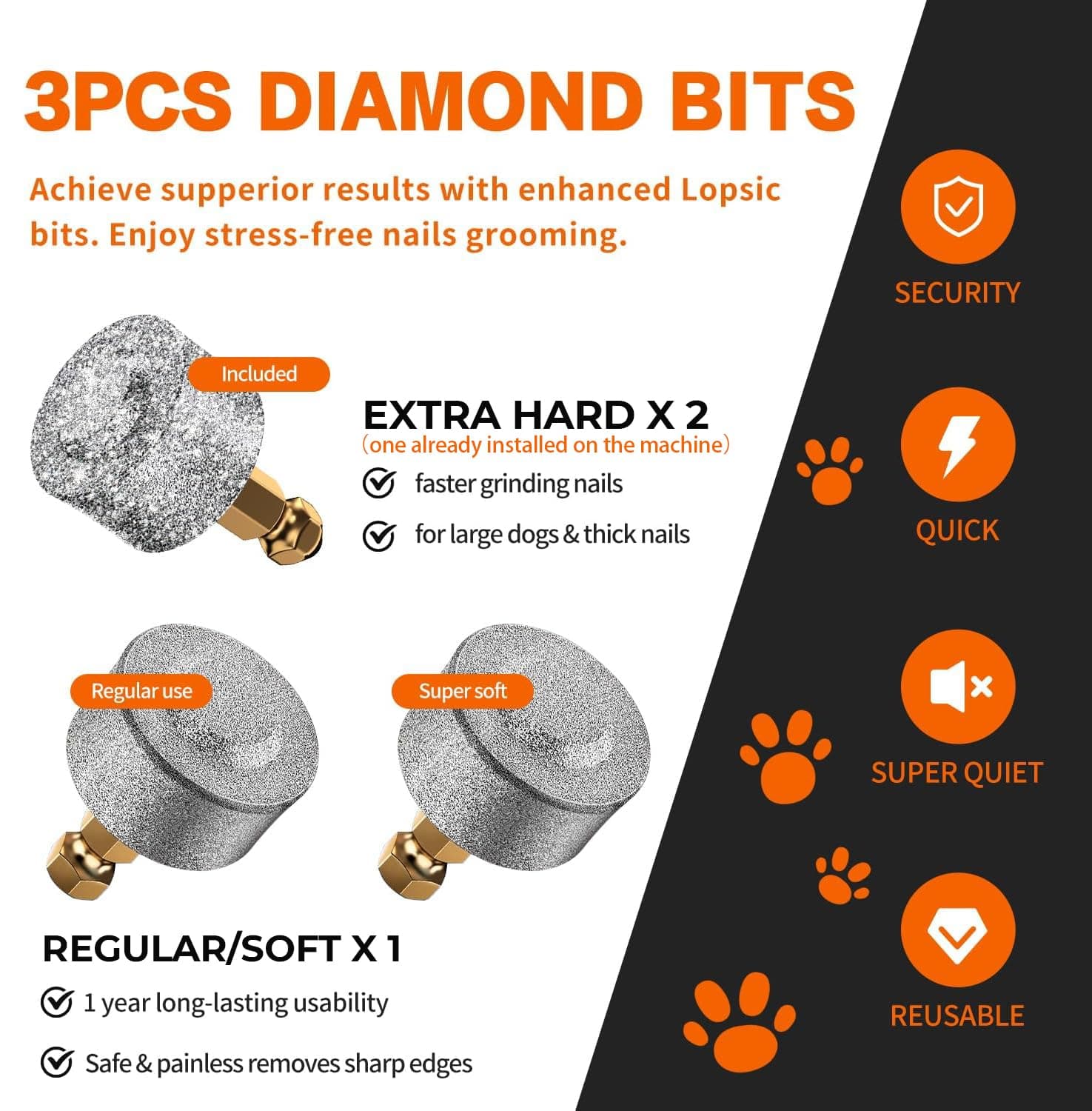 Whisper Quiet Dog Nail Grinder with LED Light, Safe & Stress-Free for Sensitive Dogs of All Breeds & Sizes, 3 Grinding Bits, 2-Speed, Pet Nail Trimmers, Rechargeable Painless Grooming Kit - image 5