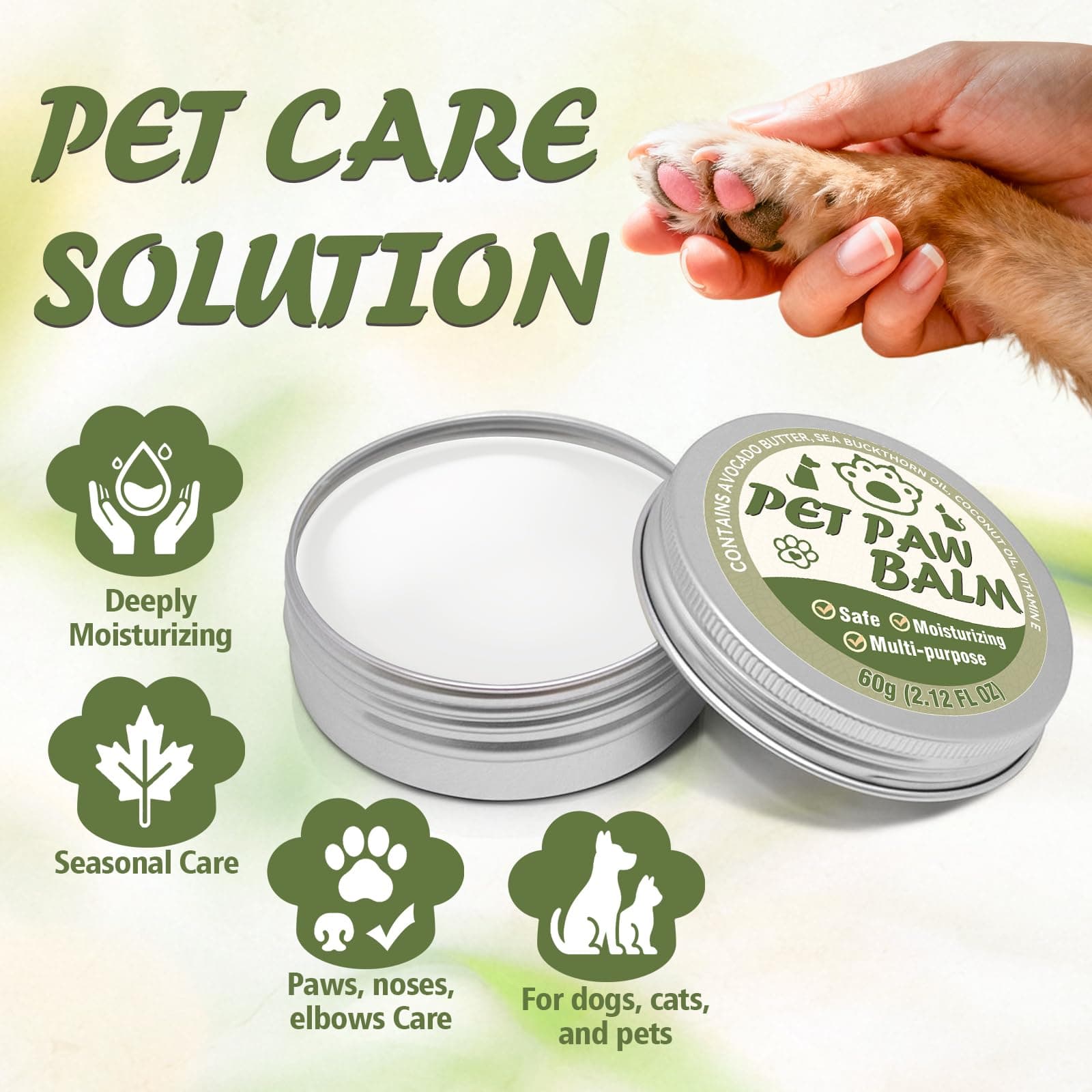 Dog Paw Balm, Paw Moisturizer for Dogs and Cats, Contains Coconut Oil, Nourishing and Moisturizing, Suitable for Dry, Cracked Paws and Noses, 60g - image 3