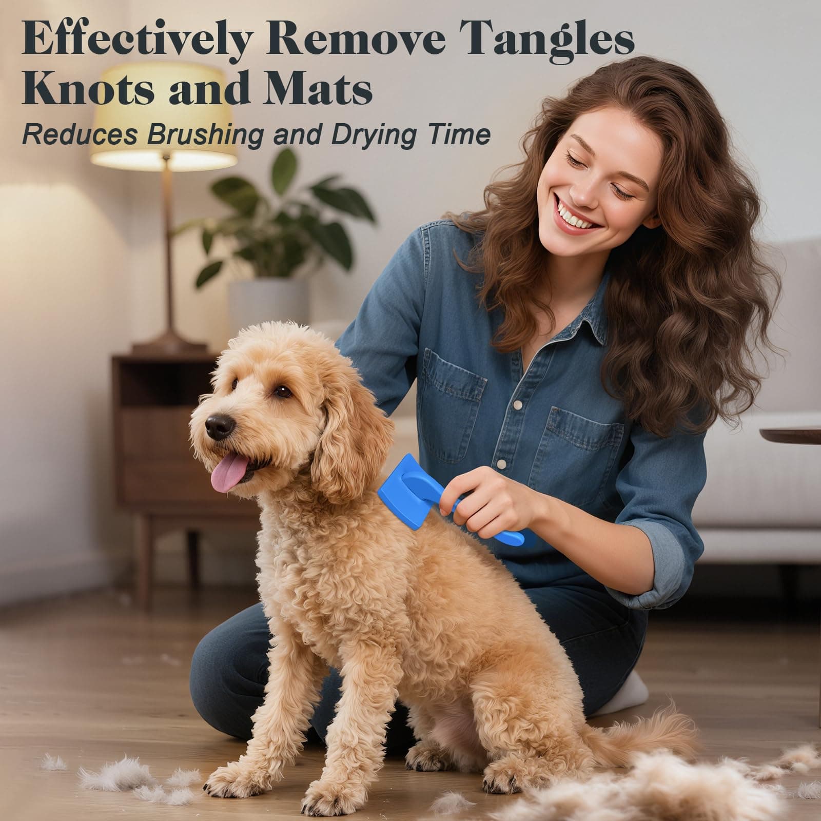 2PCS Slicker Brush for Dogs & Pet Comb,Professional Dog Grooming Brush (Cats,Goldendoodles,Poodles,Labradoodles) with Extra Long Pins to Effectively Remove Tangles, Knots and Mats (Blue, Medium) - image 2