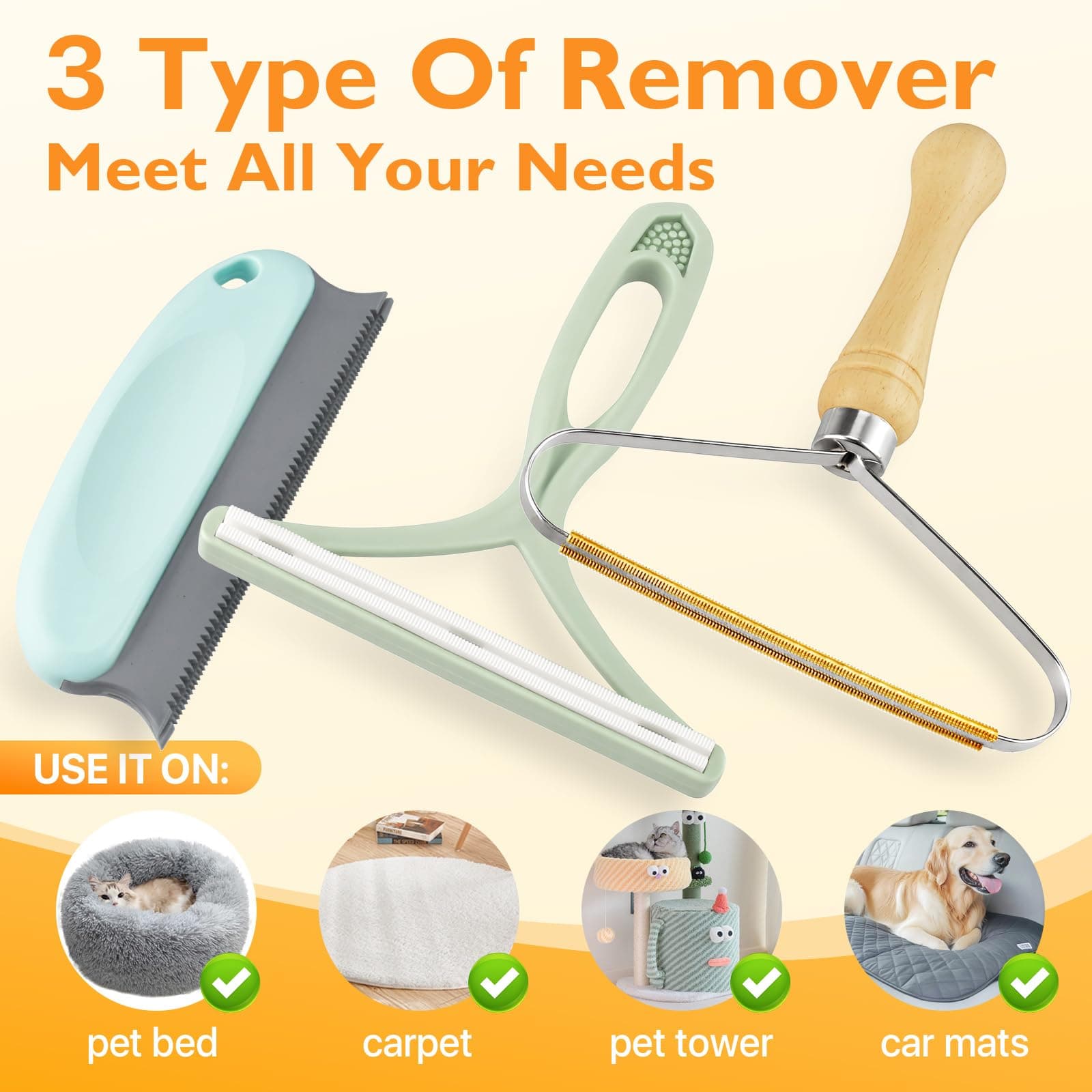 Pet Hair Removal Tool 3 Pack Dog Cat Hair Remover Carpet Scraper Rake Fur Removal Brush Lint Remover Shaver for Car Furniture Couch Green - image 6