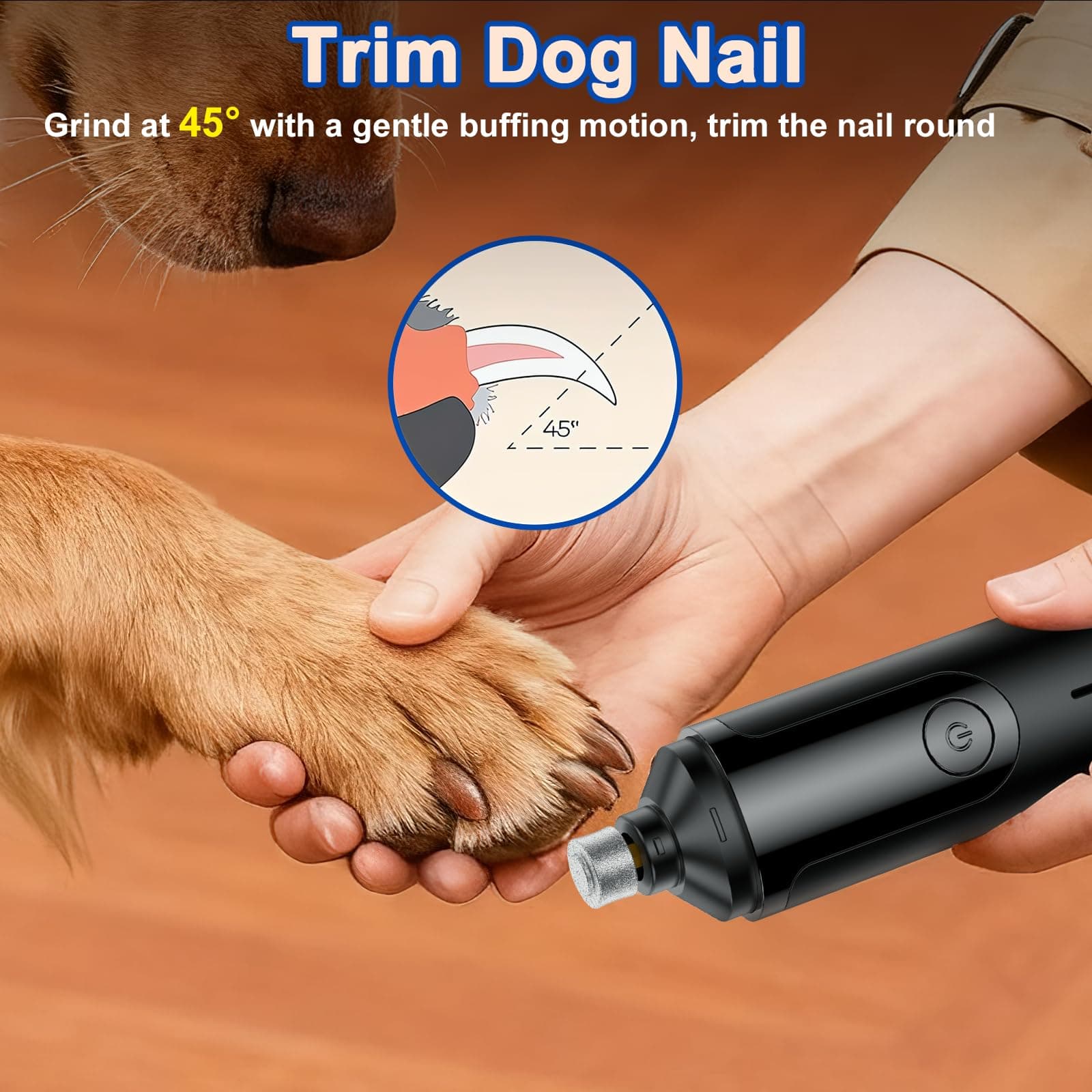 Dog Nail Grinder, Quiet and Low-Vibration Dog Nail Trimmers for Large Dogs, Medium, Small Dogs Cats Pets, Upgrade Professional Electric Pet Paws Toenail Grooming Tool Black - image 6