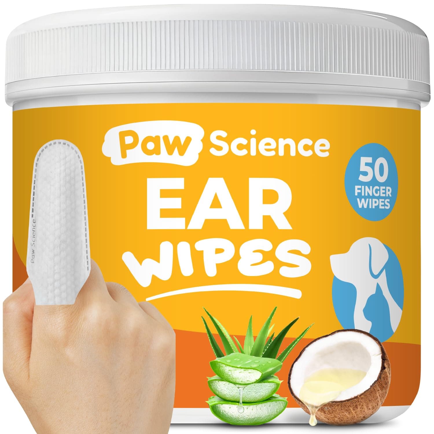 Dog Ear Cleaner Wipes – Finger Wipes for Dogs & Cats – Cleaning, Soothing, & Deodorizing Itchy Ears – Pet Ear Relief Solution (Coconut)