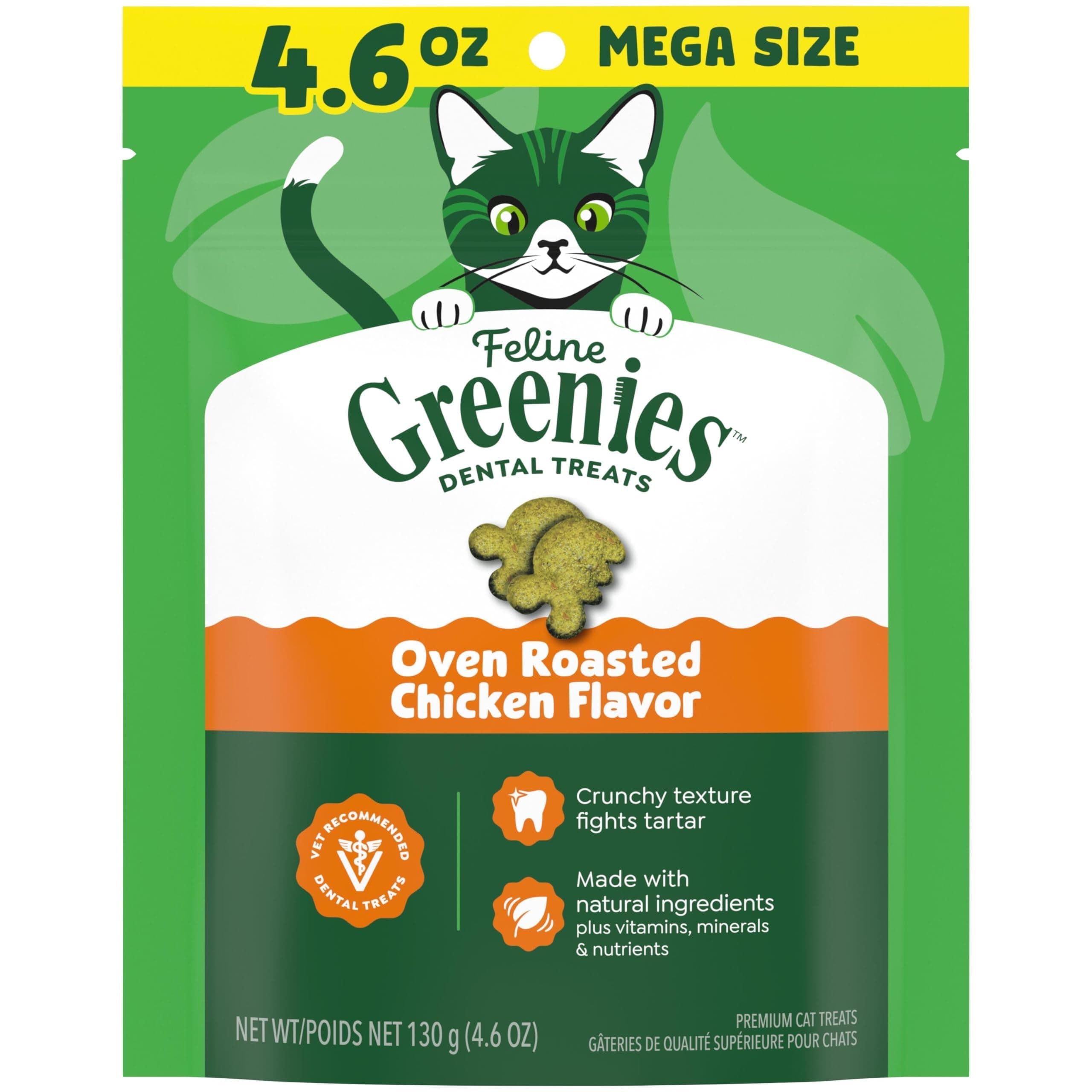 Greenies Cat Treats, Feline Veterinarian-Recommended Adult Natural Dental Cat Treats, Oven Roasted Chicken Flavor, 4.6 oz. Pouch
