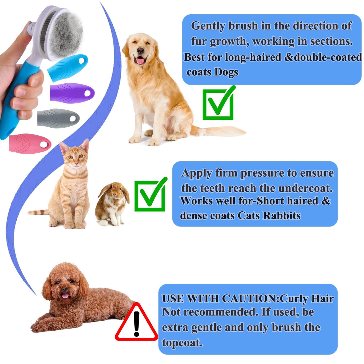 Self Cleaning Slicker Brush - Cat Brush Skin-Friendly Deshedding Grooming Massaging Tool for Long & Short Haired Pets, Cat Hair Brushes Easy Removes Undercoat for Dogs Cats Rabbits - UPGRADED, Blue - image 6