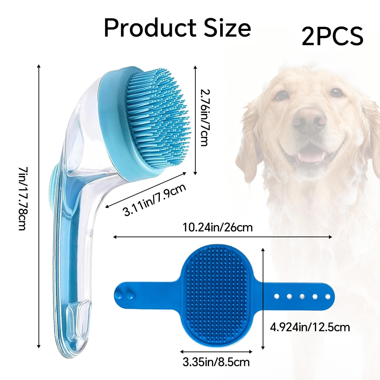 Pet Bath Brush, 2Pcs Dog Bath Brush 2 in 1 Dog Shampoo Brush with Built-in Soap Dispenser for Showering Long Short Haired Dogs Cats - image 5