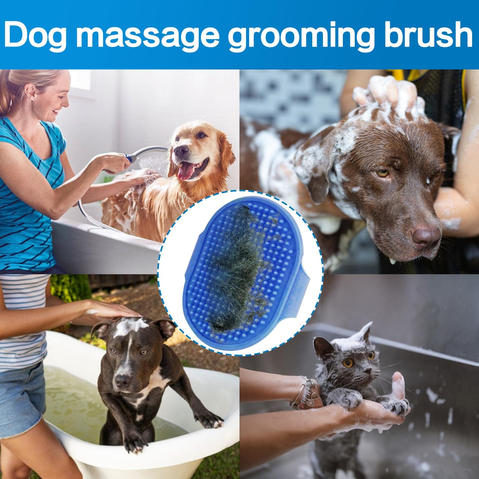 Pet Bath Brush, 2Pcs Dog Bath Brush 2 in 1 Dog Shampoo Brush with Built-in Soap Dispenser for Showering Long Short Haired Dogs Cats - image 6