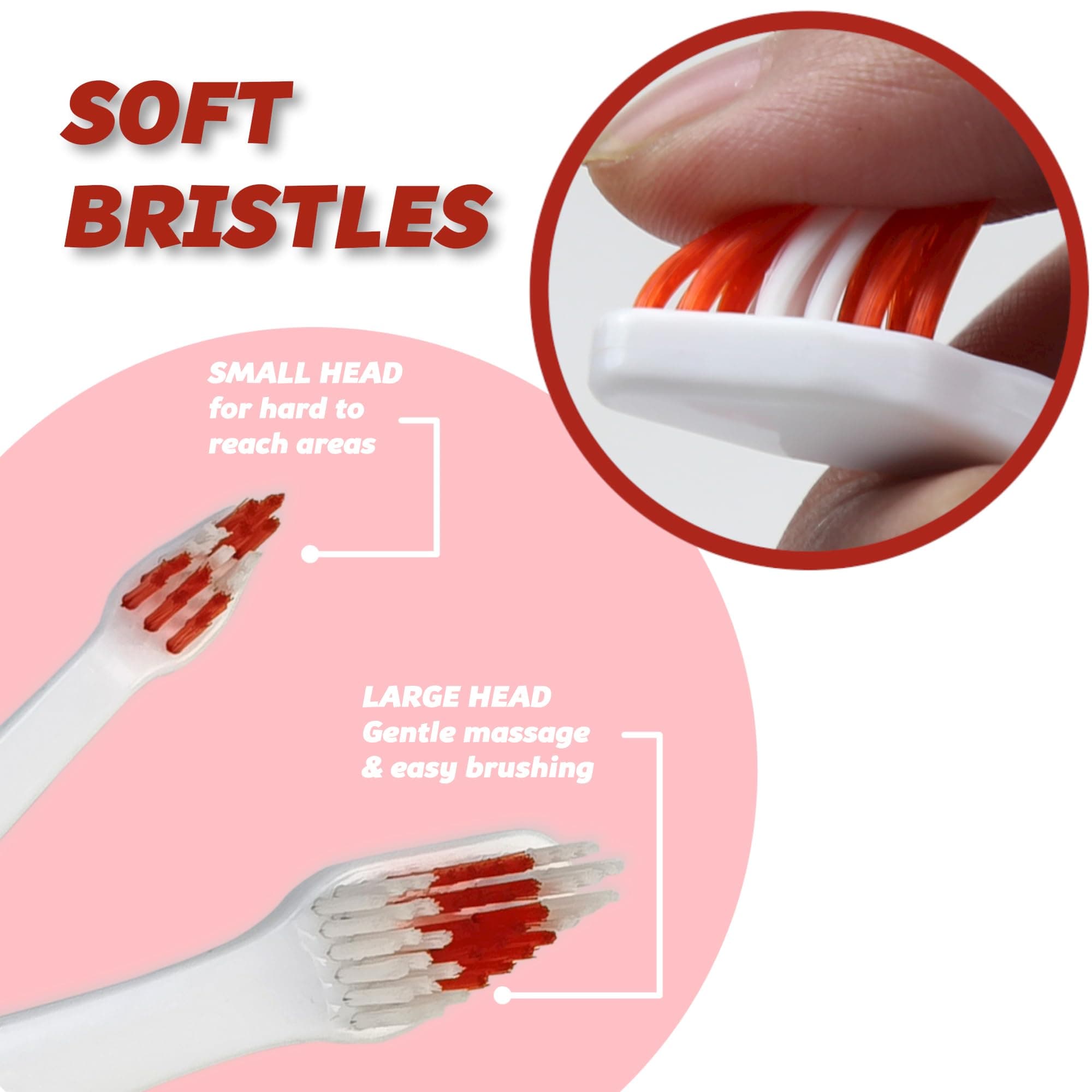 Pet Toothbrush for Dogs, Cats with Soft Bristles - Easy Teeth Cleaning & Dental Care, Non Slip Dual Head Dog Toothbrush for Medium & Large Pets, Toothpaste Not Included (Pack of 1(Red)) - image 7