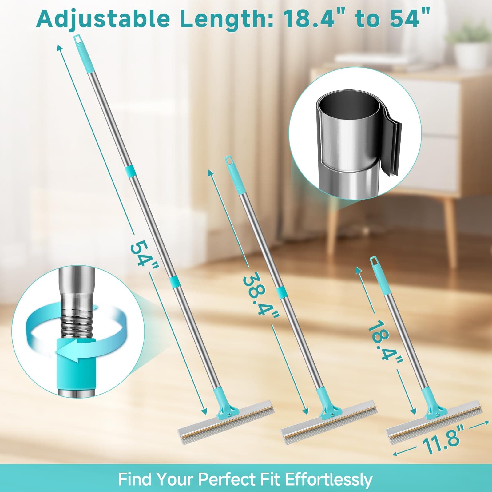 Carpet Rake for Pet Hair Removal Tool, Reusable Pet Hair Remover Broom, Dog&Cat Hair Remover Scraper Rake with 54” Adjustable Long Handle, 3 Pcs Carpet Brush Rake for Rugs, Mats, Couch, Furniture - image 6