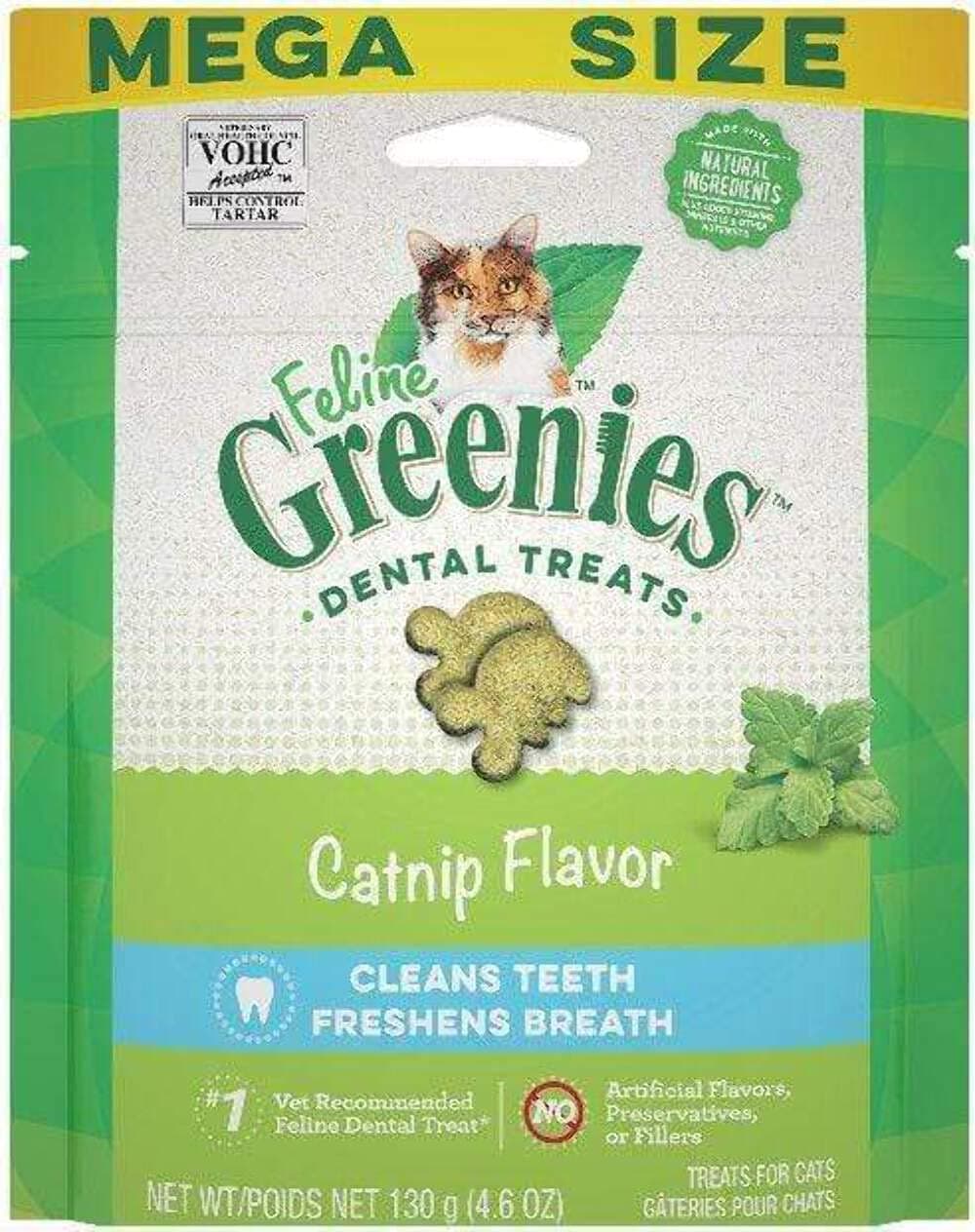 Greenies Cat Treats, Feline Veterinarian-Recommended Adult Natural Dental Treats, Catnip Flavor, 4.6 oz. Pouch
