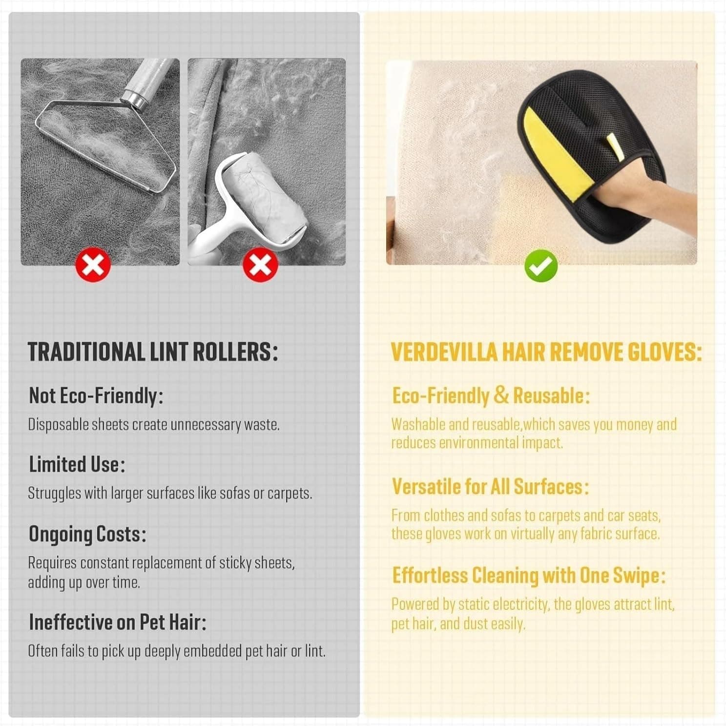 Cat Hair Remover Furniture,Electrostatic Pure Path Pet Dog Hair Remover Glove for Dogs Cats,Reusable & Washable Yomi Pet Hair Removal Gloves for Furniture Clothes, Couch, Carpet, Car Seat, Bed - image 3