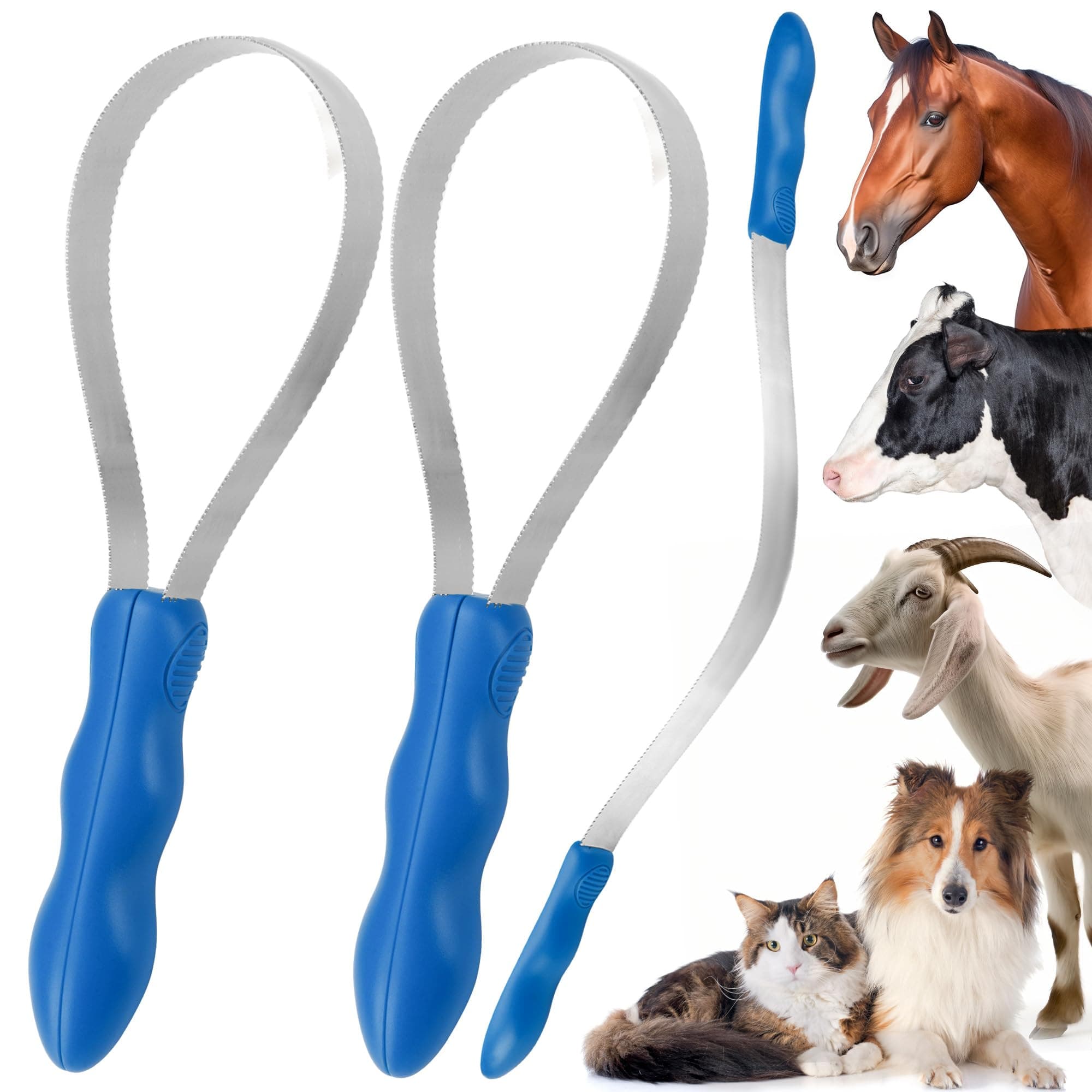 Dual-Sided Shedding Blade Dog Hair Brush - Stainless Steel Grooming Tool for Horses, Cattle, Sheep with Comfort Grip - Fine & Coarse Teeth for Long and Short Hair（2 Pcs）