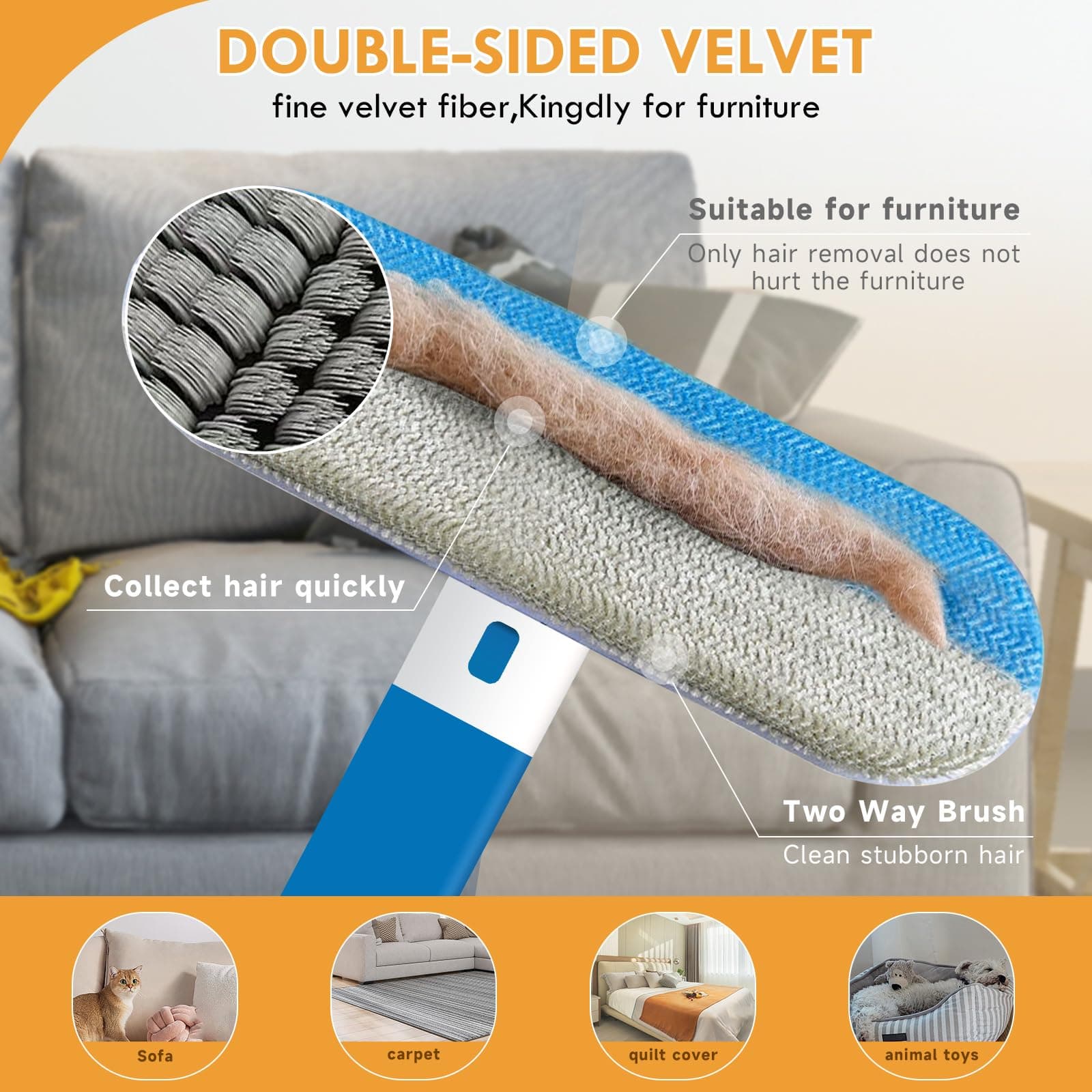 Pet Hair Remover for Couch,18 Inch, Suitable for dog and cat hair, Washable, Reusable, Suitable for Sofas Carpets Sheets and Other Furniture, Eco-friendly and durable - image 4