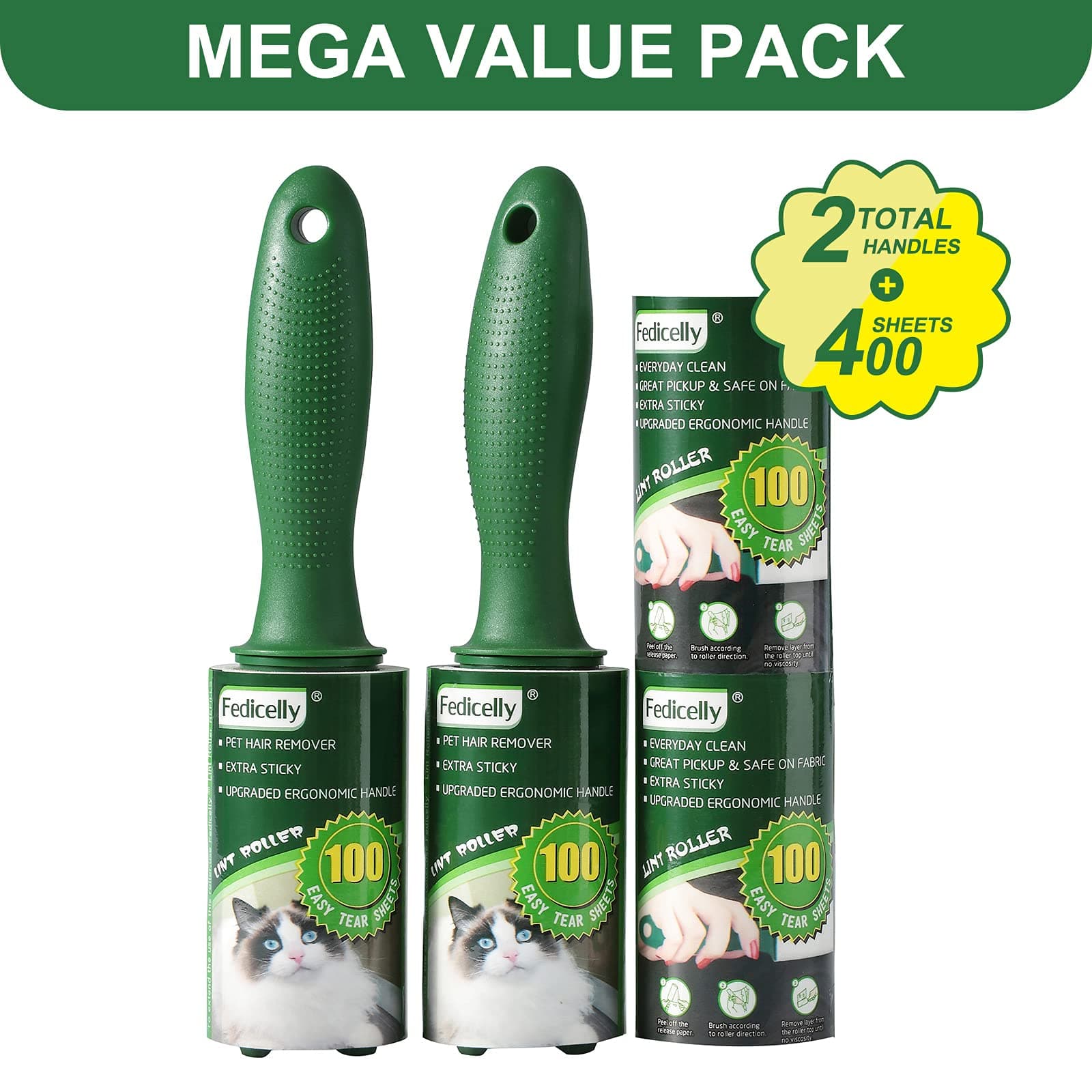 Fedicelly Extra Sticky Lint Rollers Pet Hair Remover for Laundry Clothes Furniture Carpet,Total 400 Sheets Lint Rollers Refills Dog Cat Hair Lint Remover Brush Couch - image 2