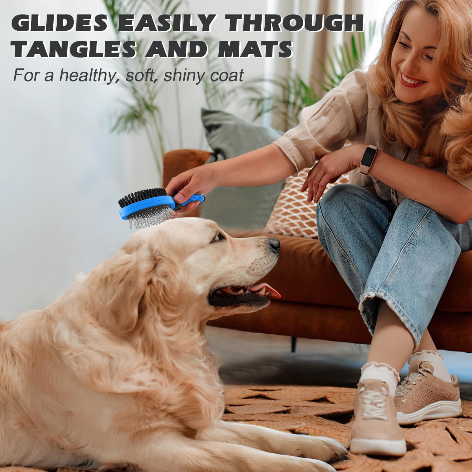 2PCS Pet Grooming Tools - Double-Sided Brush for Shedding and Bathing, Suitable for Short/Long Haired Dogs Cats and Horses, Deshedding Dog Brush, Mane & Tail Combs for Horses - Pet Supplies (Blue) - image 4