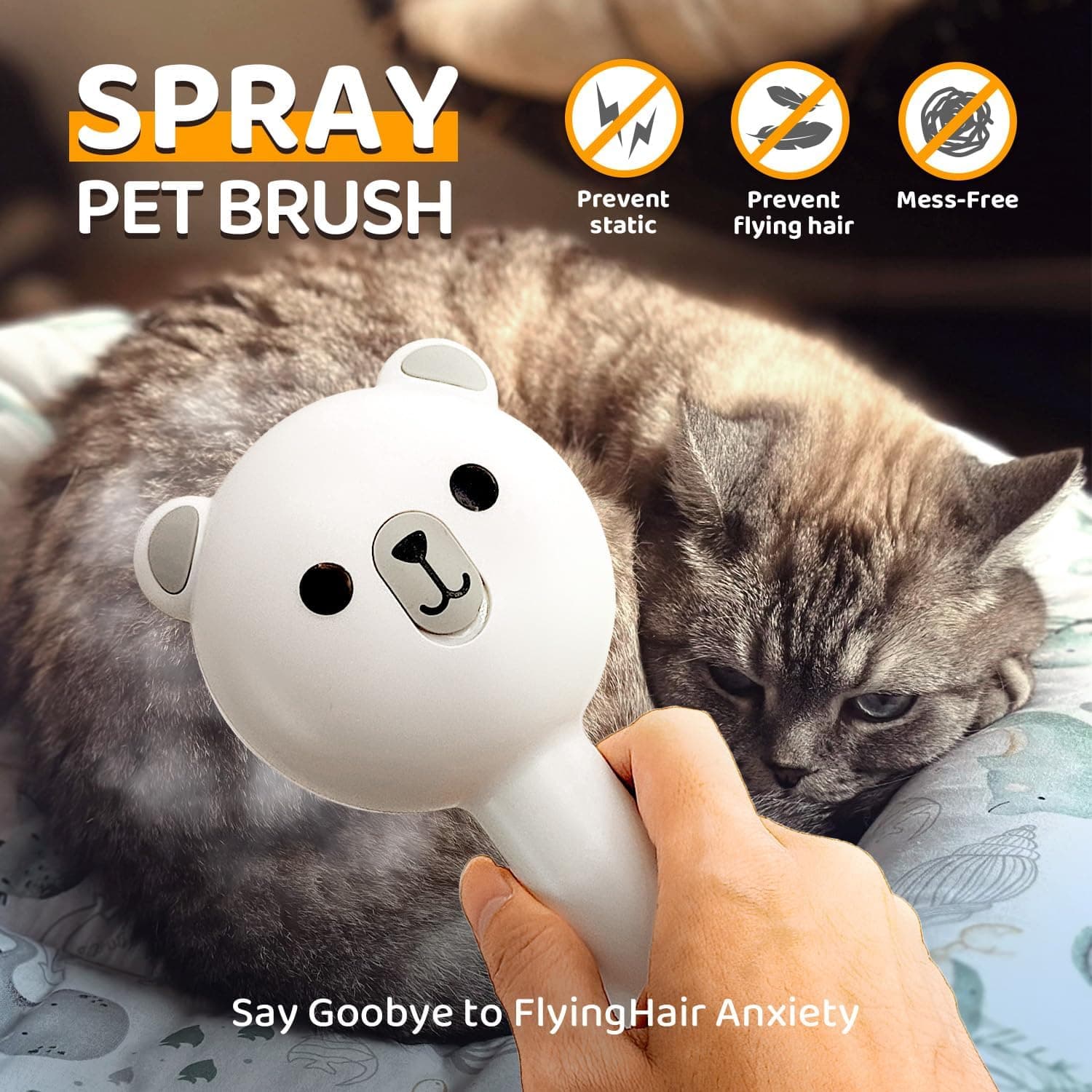 Cat Steam Brush, Self Cleaning Pet Spray Hair Removal Comb with Release Button, 3 in 1 Cat Brush for Indoor Cats for Shedding, Waterproof Pet Grooming Brushes for Long Short Haired Dogs Cats - image 3