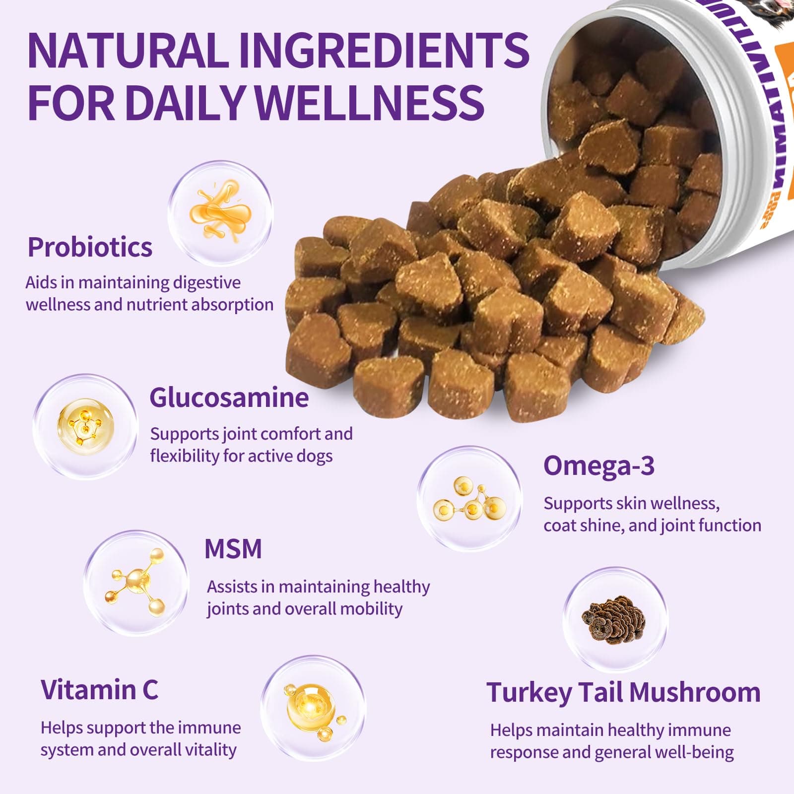 40 in 1 Dog Vitamins and Supplements 200Ct Dog Multivitamin Chewable, Immunity Support Multivitamin Vitamins with Turkey Tail Mushroom, Skin & Coat, Mobility, Gut & Heart Health, Hip & Joint Support - image 3
