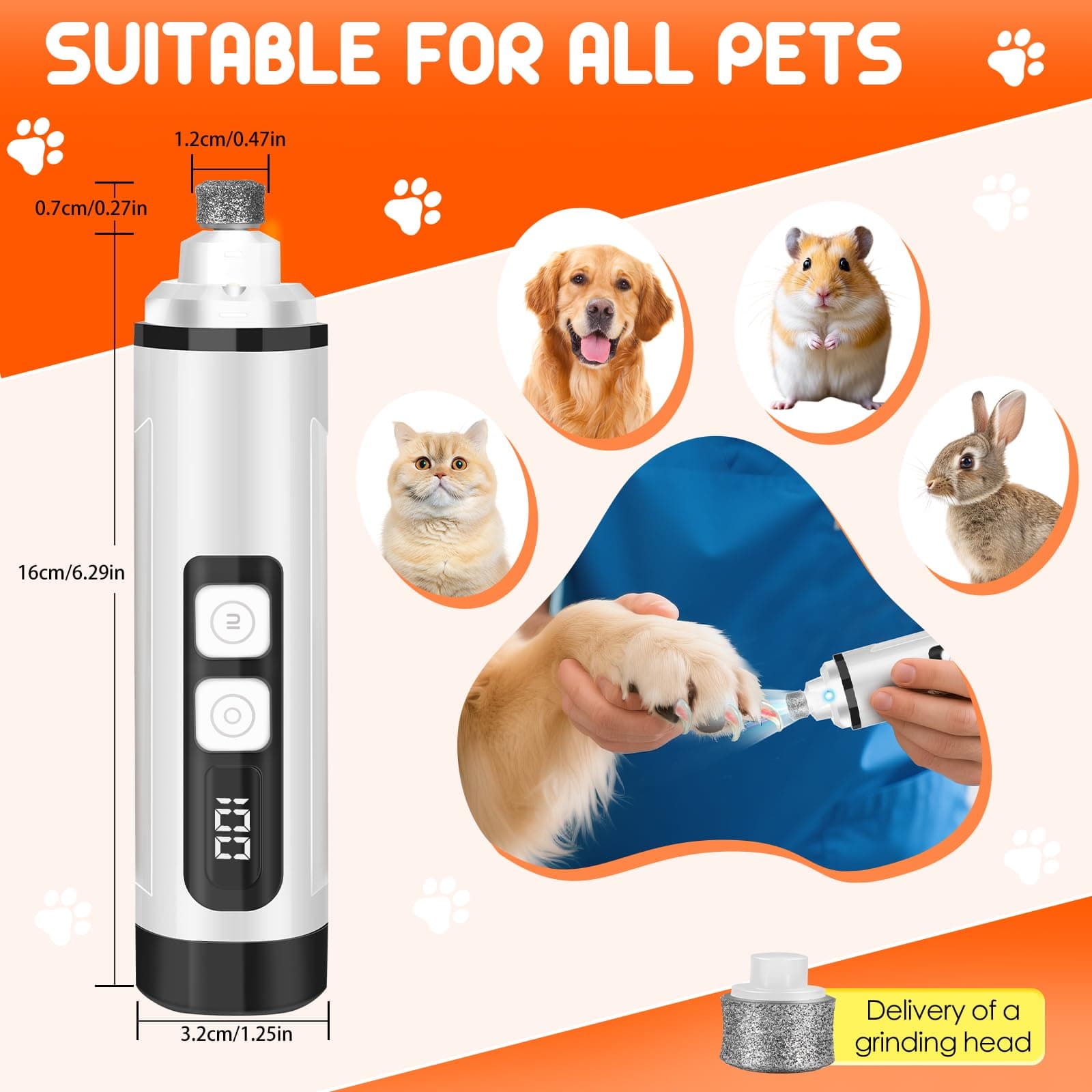 Dog Nail Grinder Electric Powerful 3 Speeds Dog Nail Clippers with Lights Quiet Cat Nail Clipper Painless Care Trimmers Tools for Small Medium Large Dogs and Cats (Black) - image 7