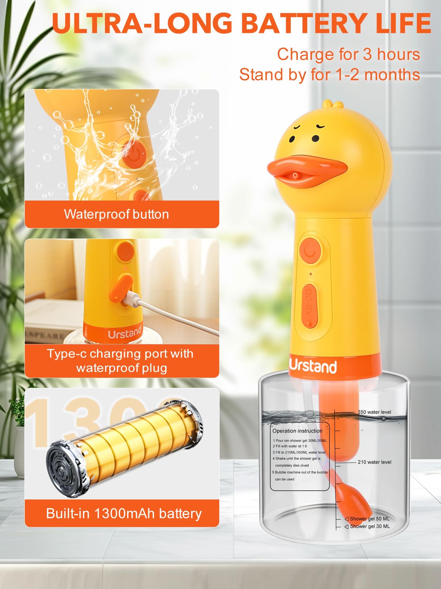 Dog Foaming Soap Dispenser, Automatic Electric Dog Shampoo Foamer Sprayer, Rechargeable Ducky Foaming Dog Shampoo Sprayer for Dog and Cat Bathing, Bathroom, Kitchen, Pet Cleaning - image 3