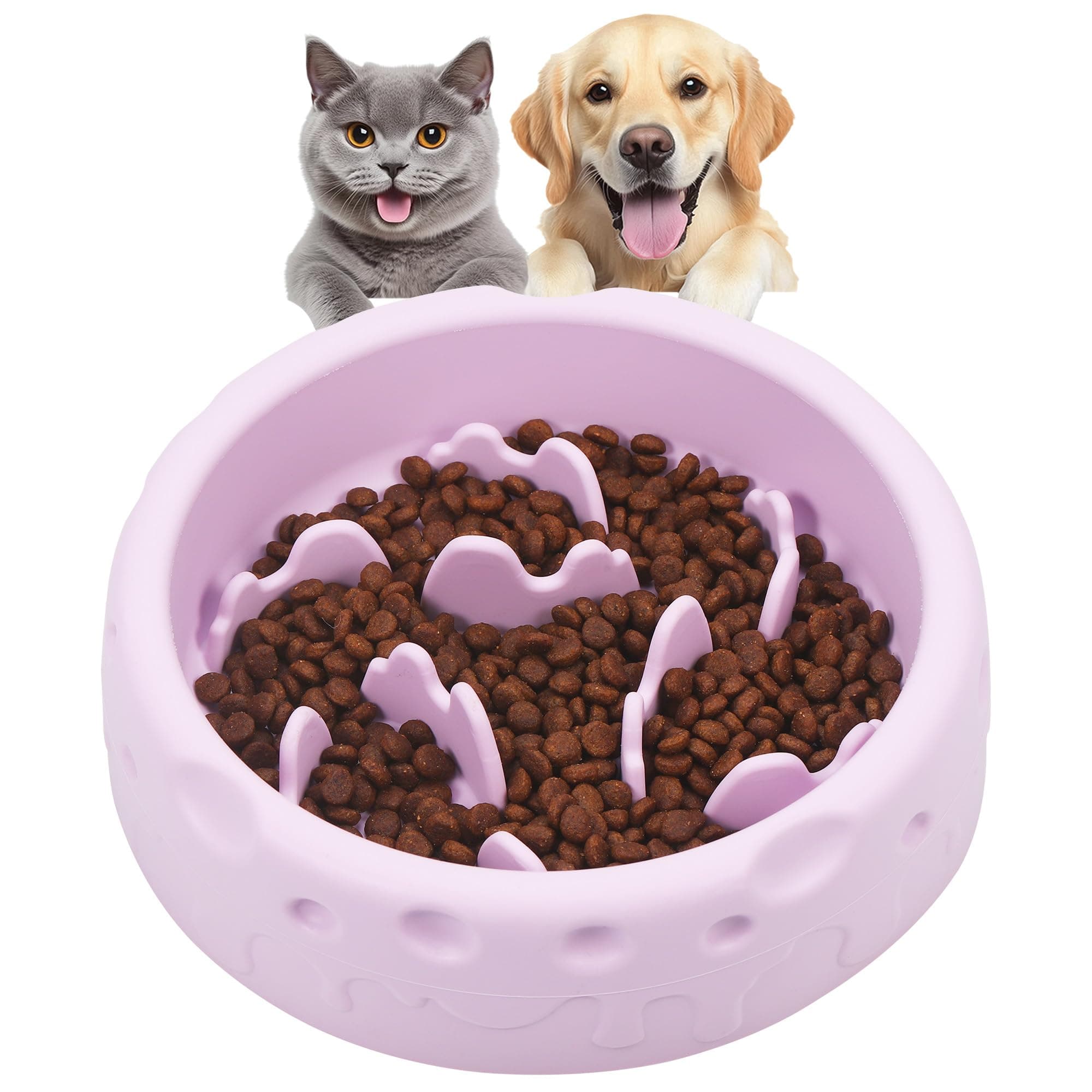 Slow Feeder Dog Bowls, Silicone Large Dog Plates for Food with Non-Slip, Cats Eating Dogs Bowl with Spiral Maze Design, Dogs Food Slow Feeder Bowl Dishes for Indoor and Outdoor (Purple)