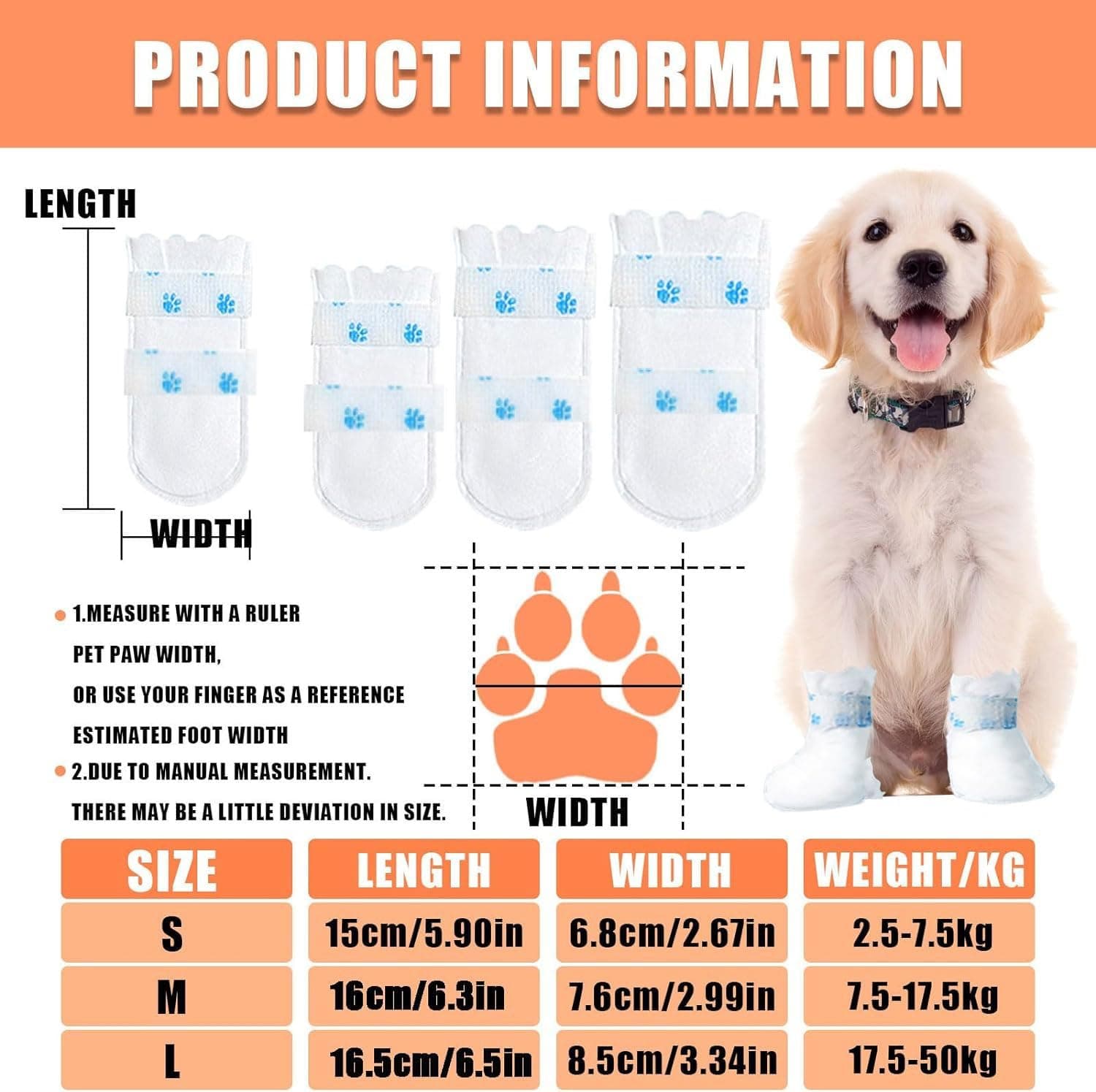 Disposable Dog Boots for Paw Protection, 20 Pcs Pet Shoes with Adjustable Self-Adhesive Bandage, Dog Disposable Foot Covers for Outdoor & Indoor Walking (White, Large) - image 2